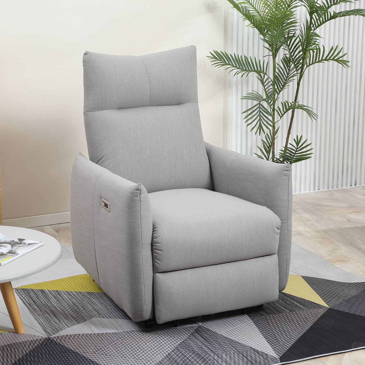 Ligstoel met USB, 140° kantelbaar, polyester, grijs