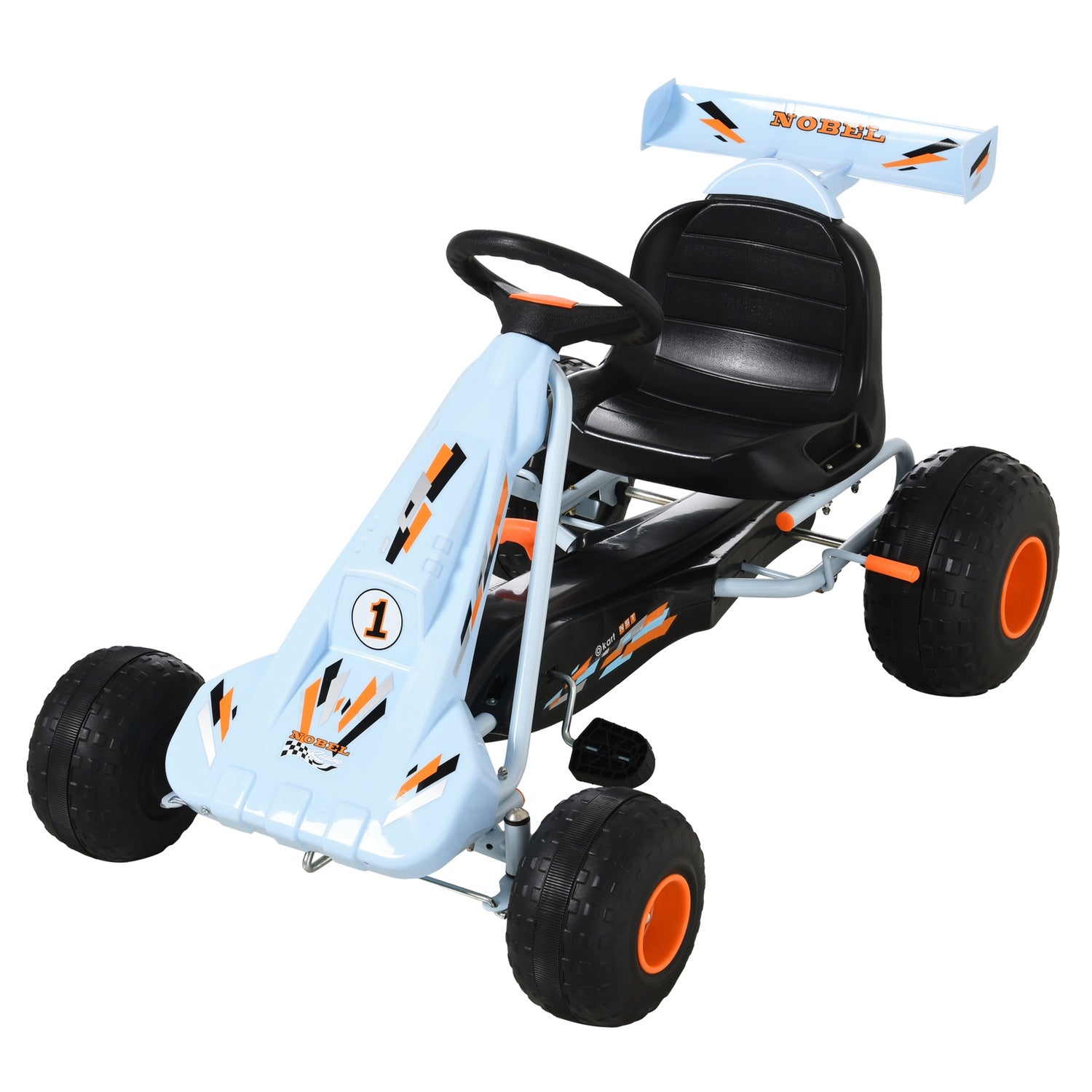 Go-kart a pedali in acciaio azzurro con seduta regolabile