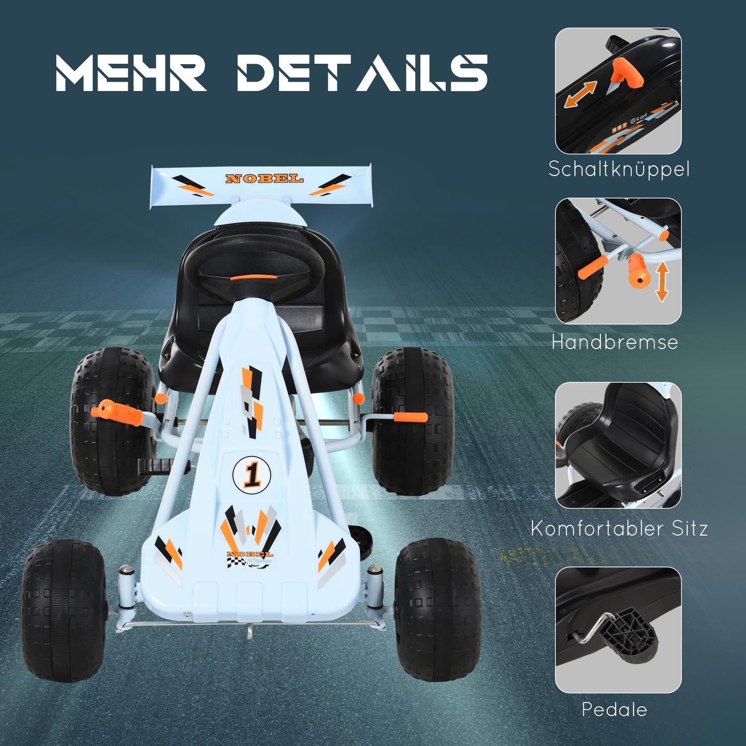 Go-kart a pedali in acciaio azzurro con seduta regolabile