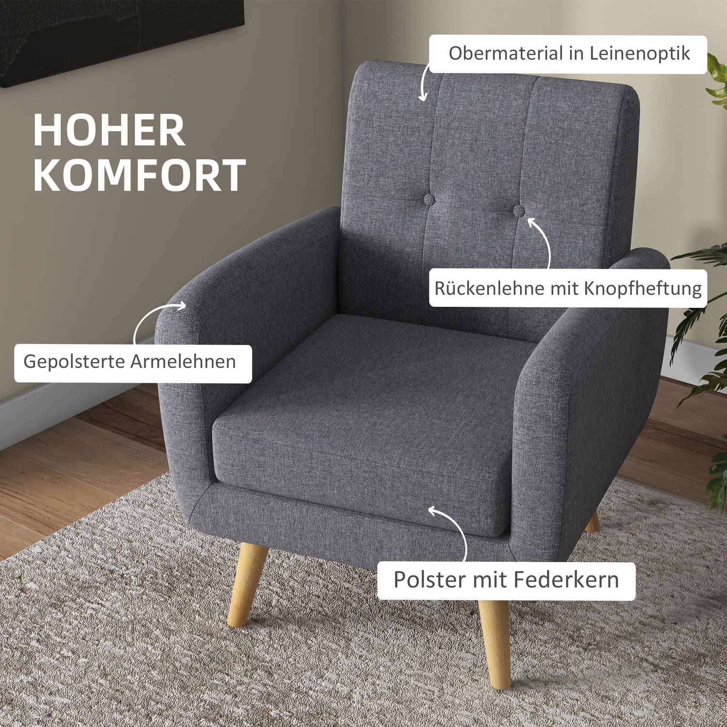 Lichtgrijze gestoffeerde fauteuil voor de woonkamer