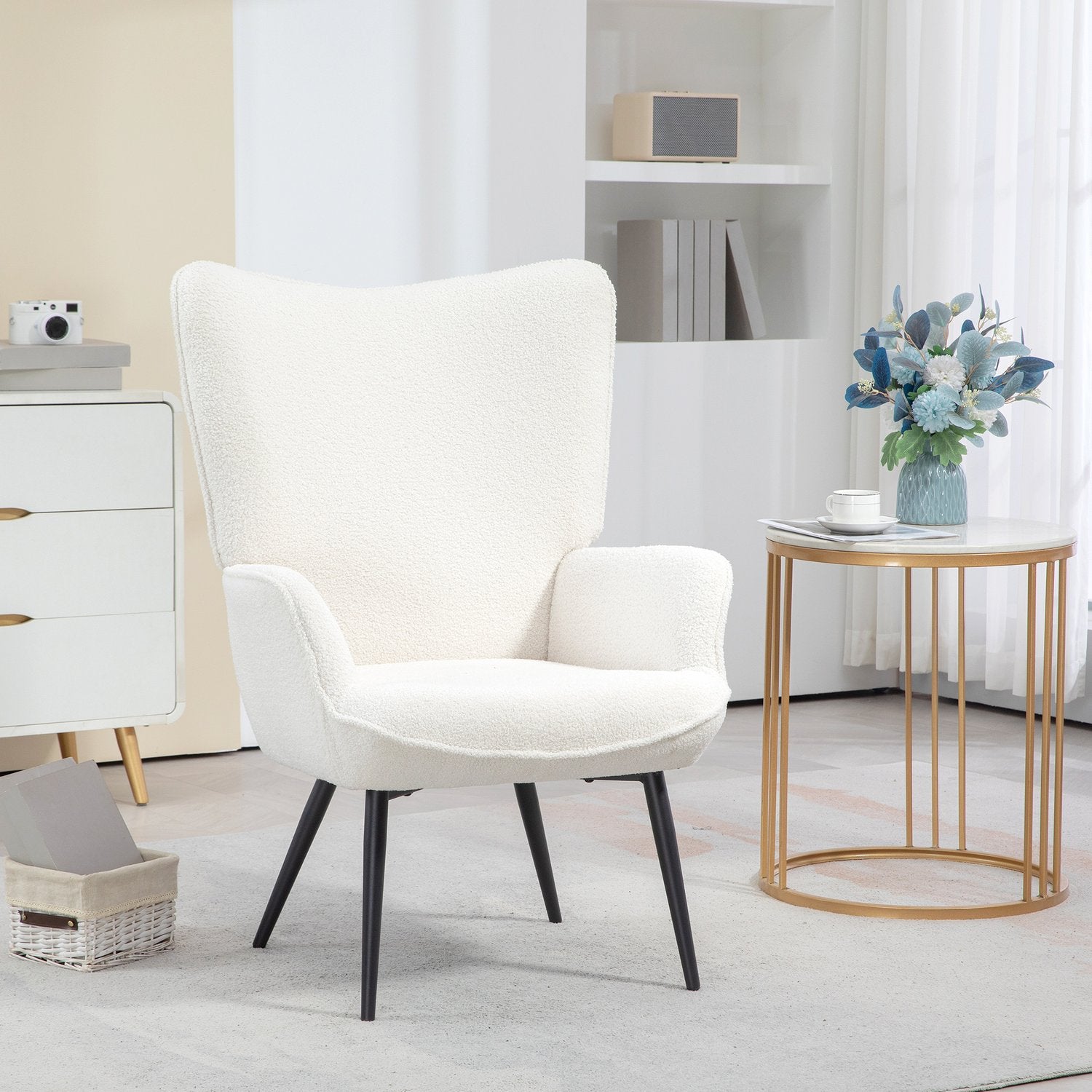 Lounge Wing Chair, gestoffeerd met armleuningen, crèmewit