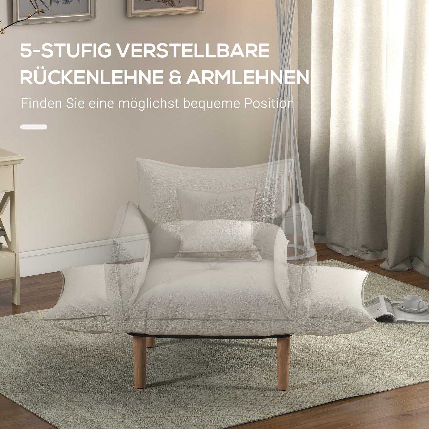 Loungestoel met kussens, verstelbaar en crèmekleurige microvezel