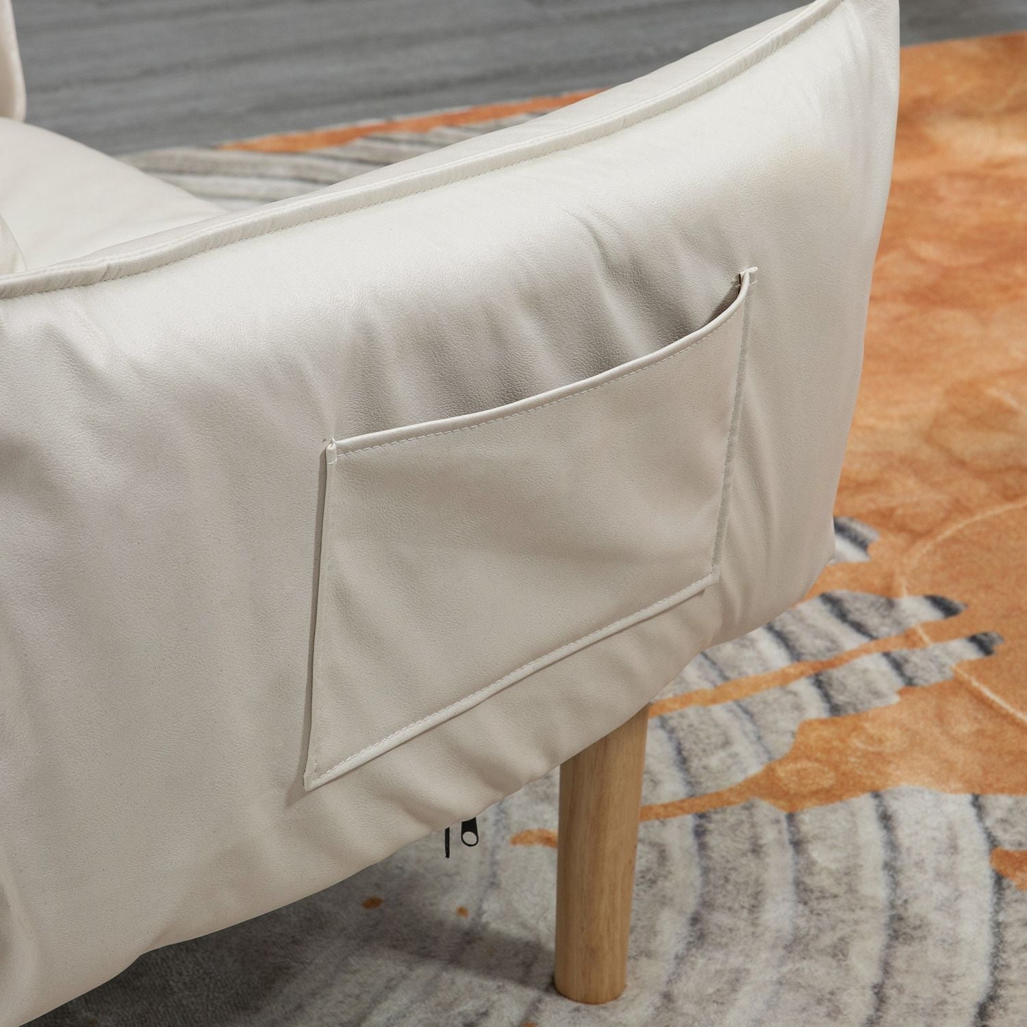 Loungestoel met kussens, verstelbaar en crèmekleurige microvezel