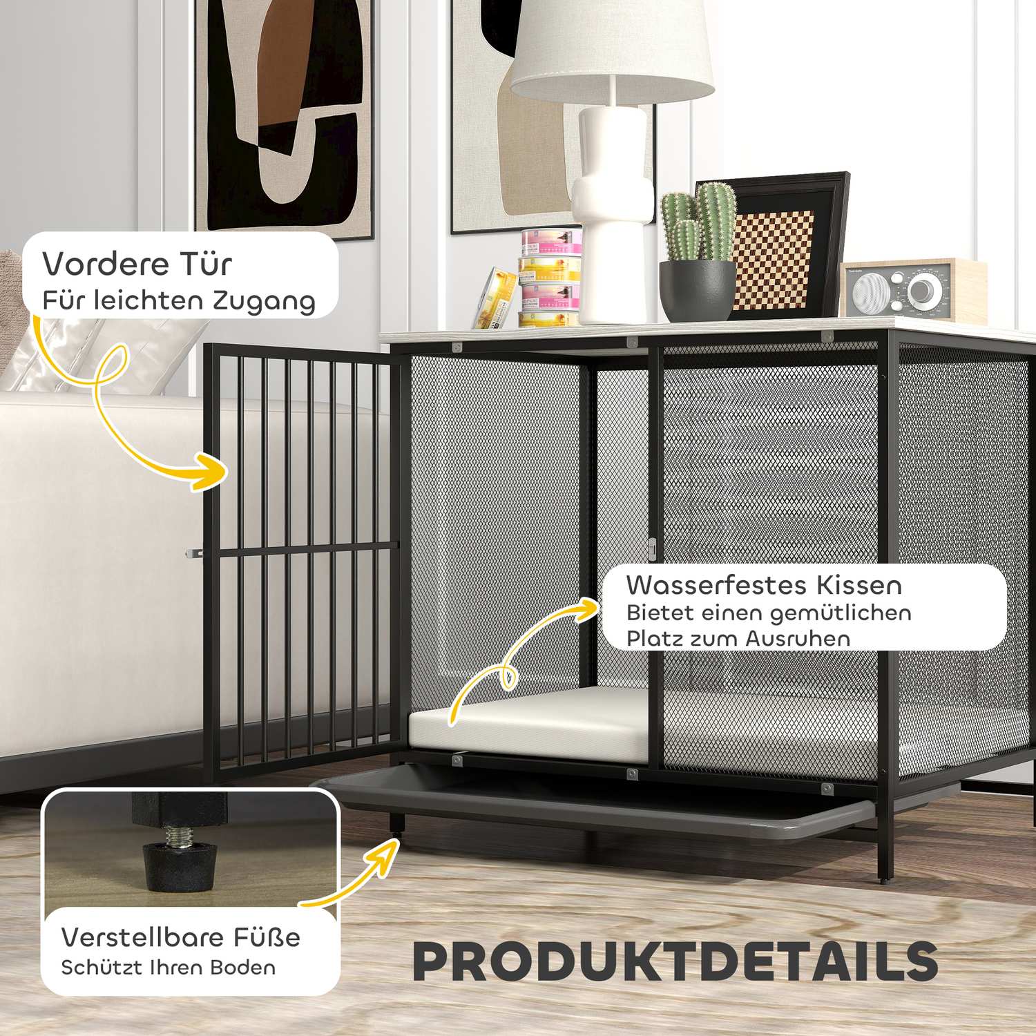 Afsluitbare hondenbench met kussen, Grijs, 88 x 55 x 71 cm