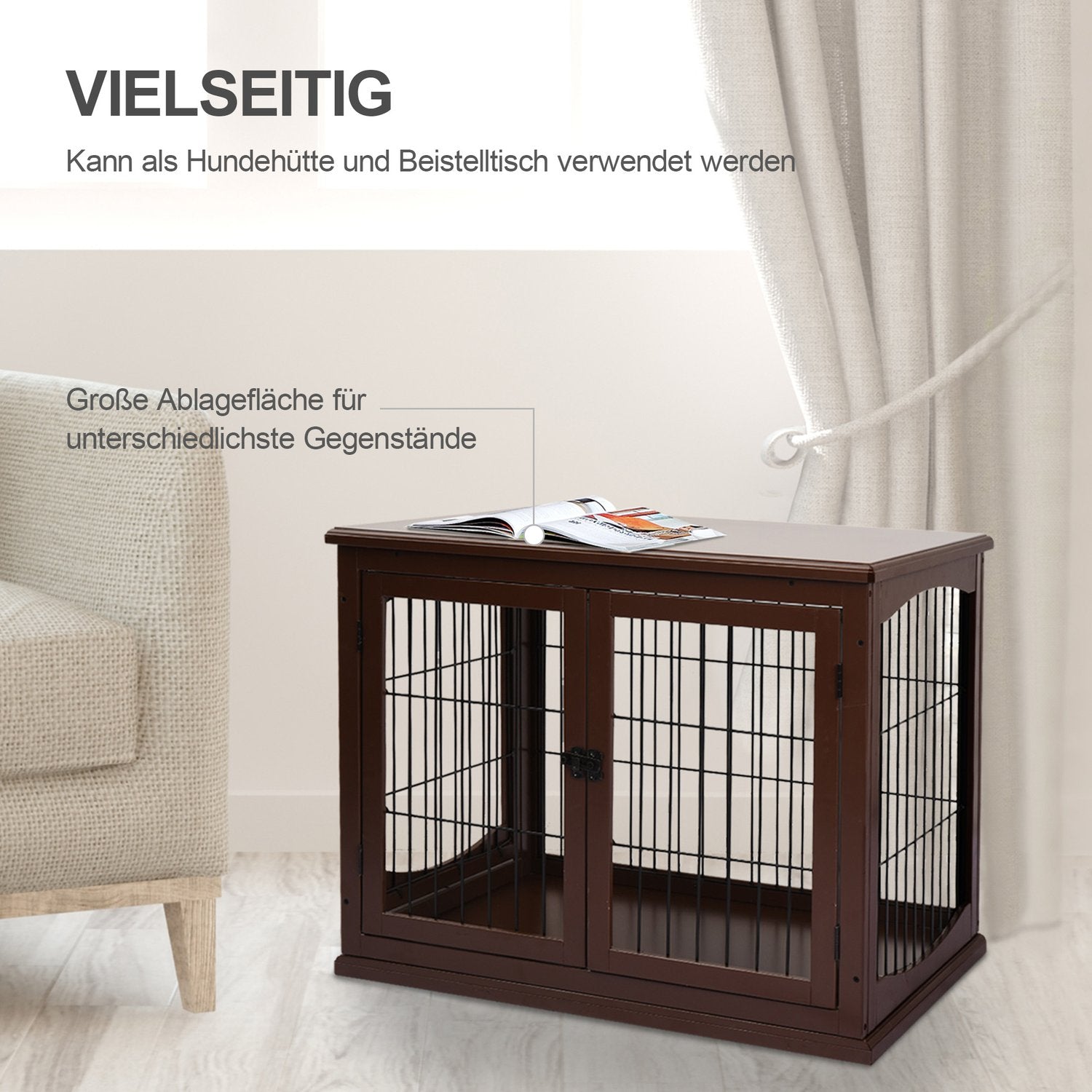 Afsluitbaar bruin hondenhok, kleine honden, dubbele ingangen
