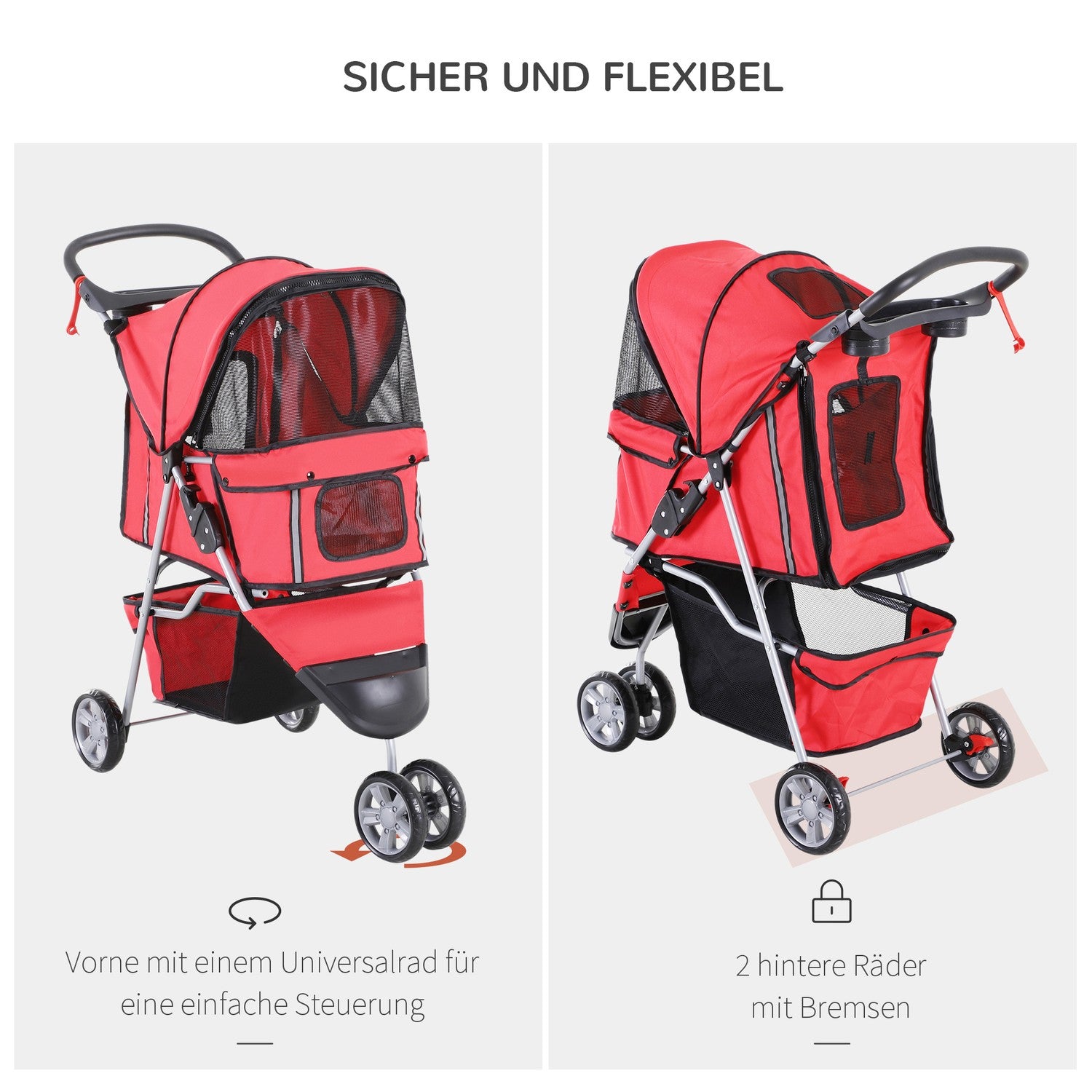 Licht inklapbare honden- en kattenbuggy – Rood