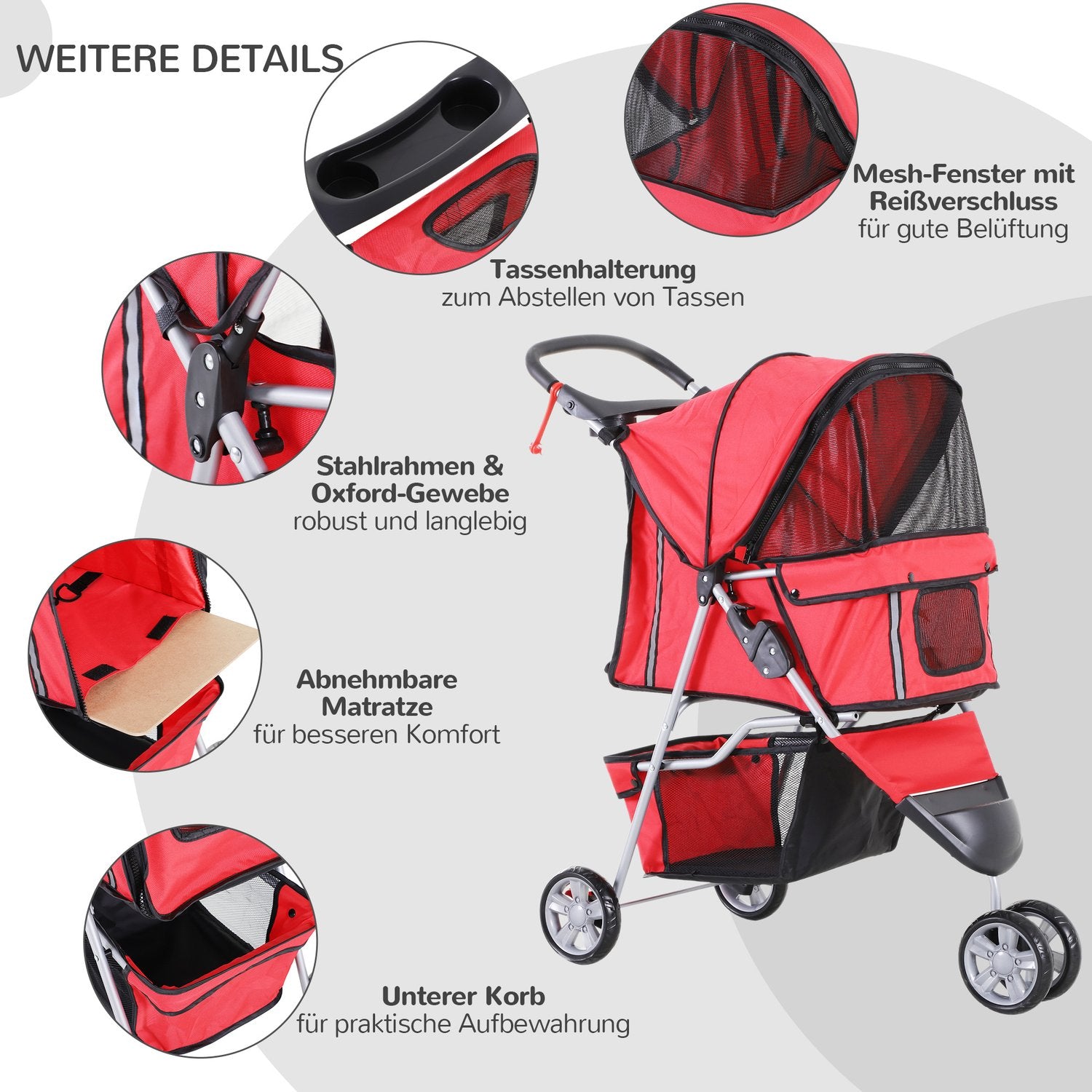 Licht inklapbare honden- en kattenbuggy – Rood