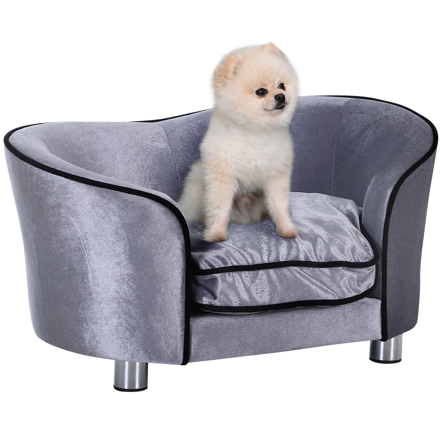 Luxe pluche hondenbank met kussen, grijs – 69x49x38 cm