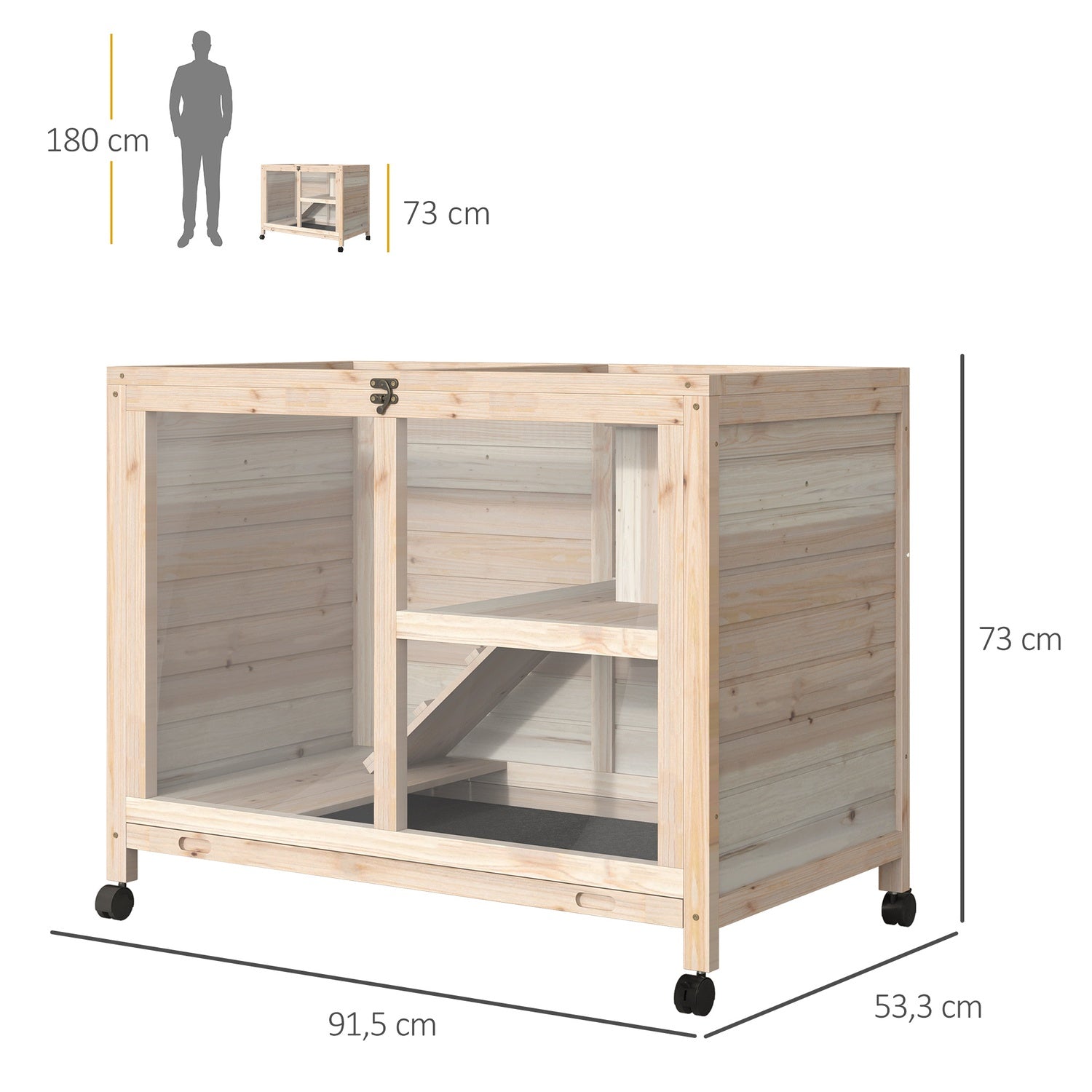 Gabbia per porcellini d'India 91,5x53,3x73 cm, legno di abete resistente all'inverno
