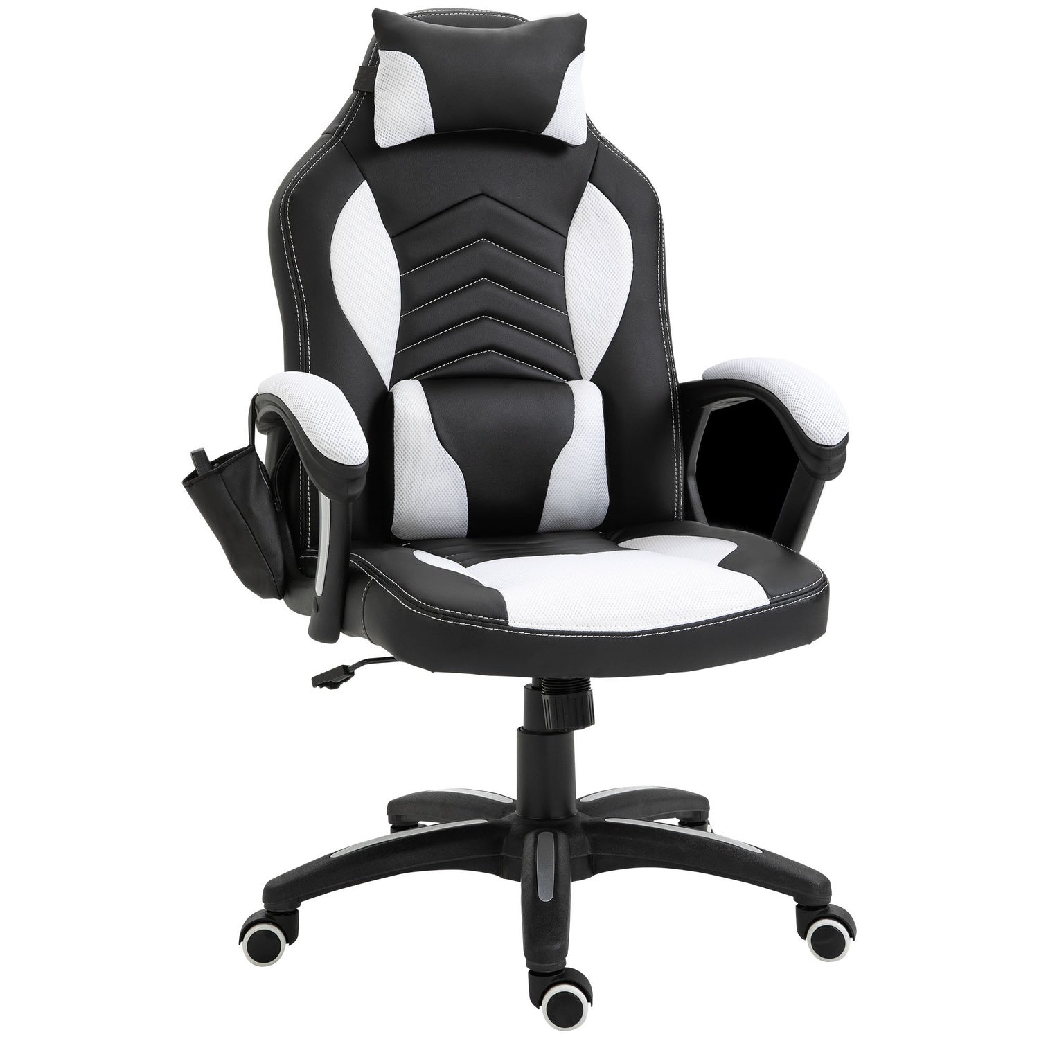 Massage Gaming Bureaustoel met Warmte & Vibratie, Zwart/Wit
