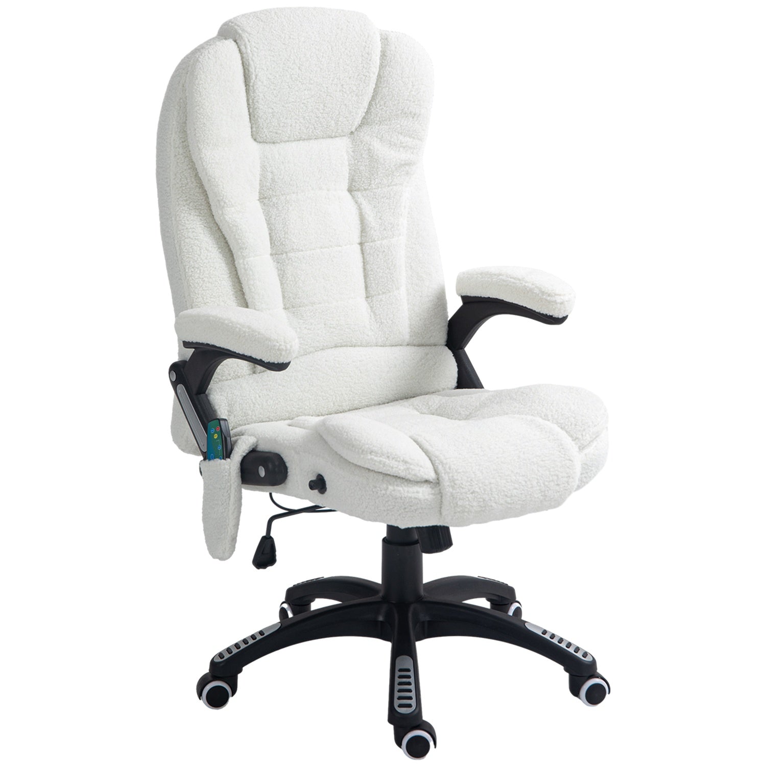 Massagestoel Bureaustoel, Ligfunctie, Verwarmd, Teddy Fluweel, Wit