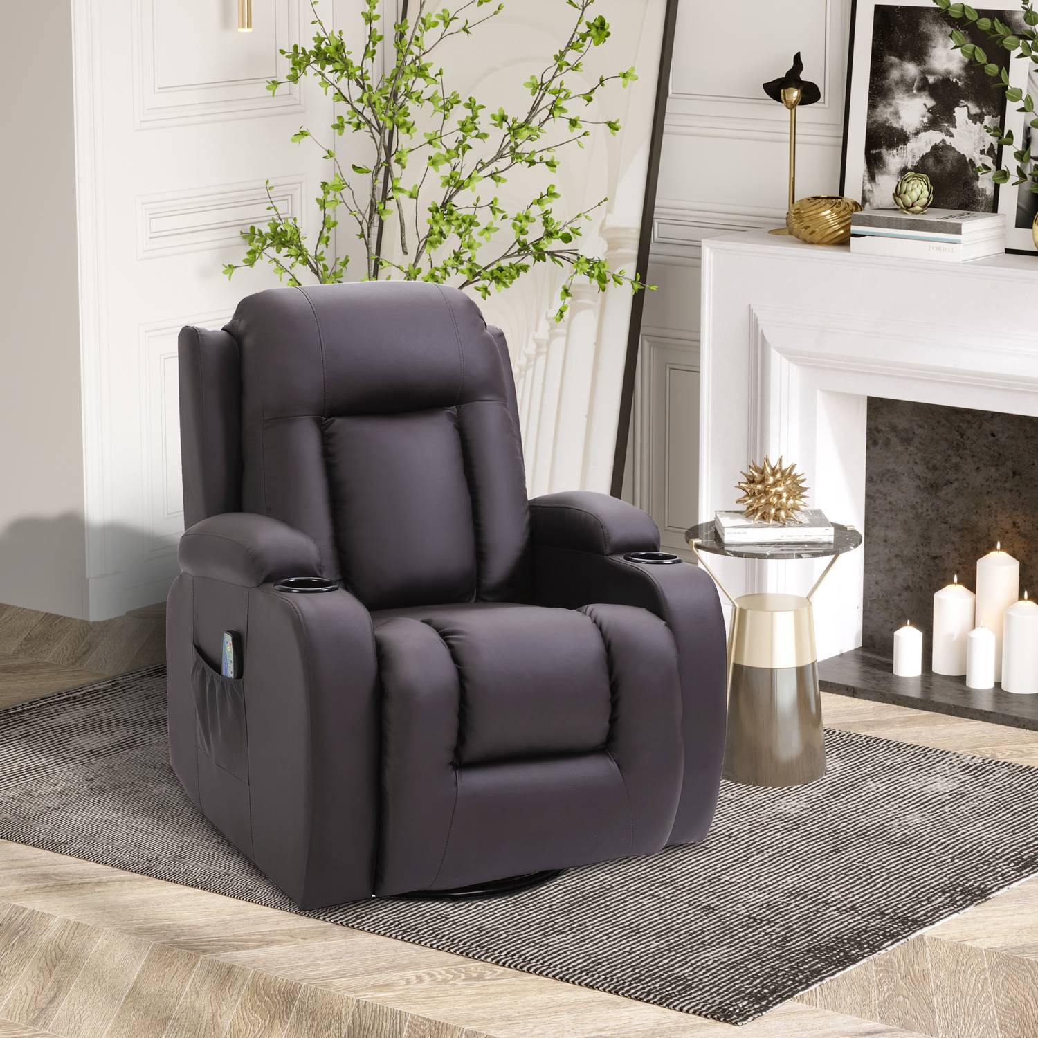 Massagestoel met Warmte en Ligfunctie, Bekerhouders, Bruin