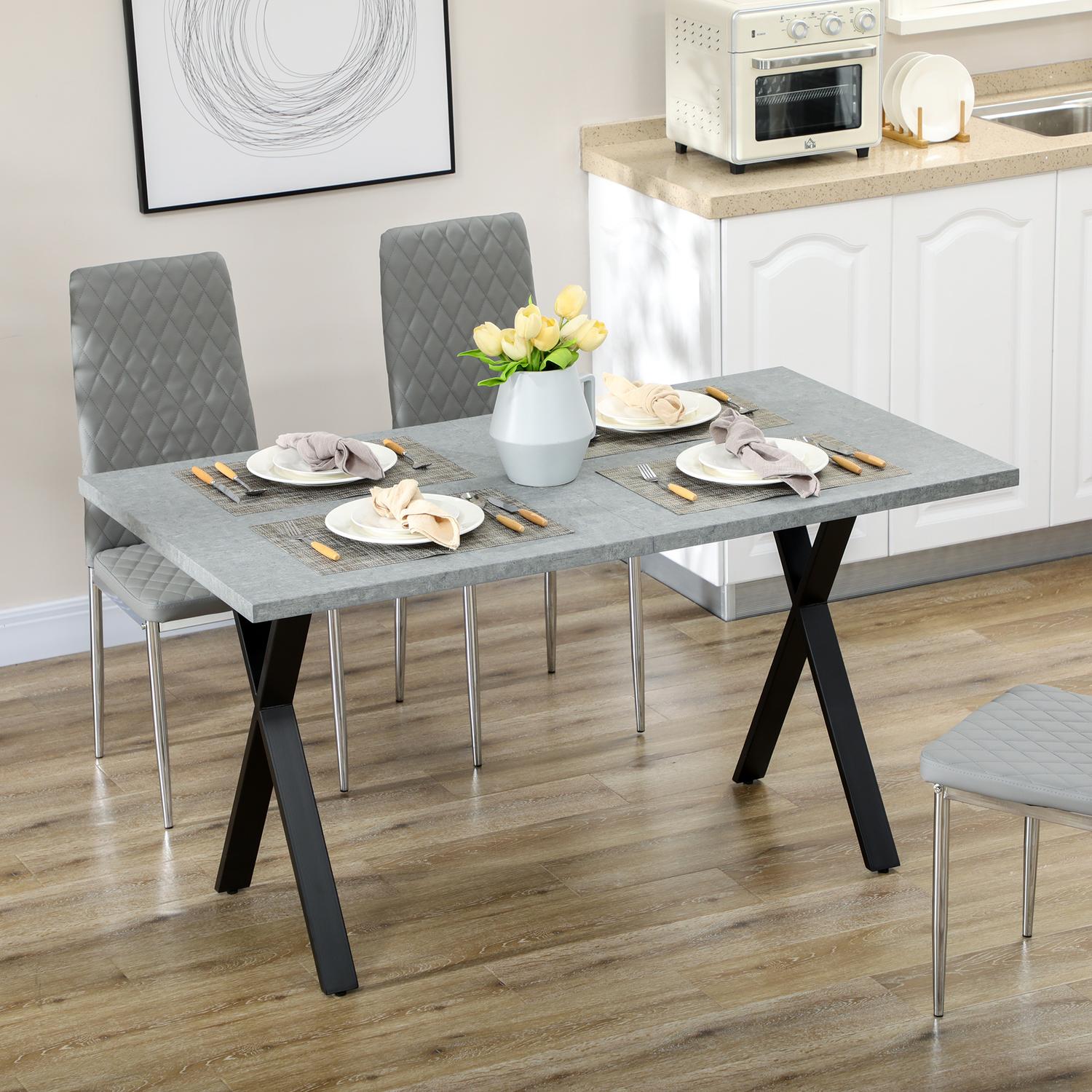 Eettafel in grijs steenlook voor 6 personen met stalen poten