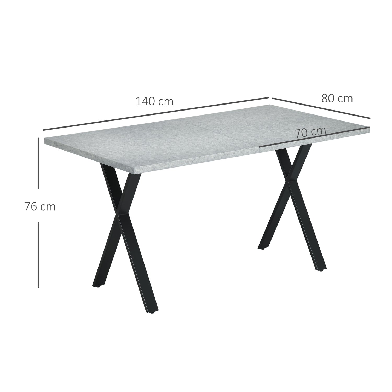 Eettafel in grijs steenlook voor 6 personen met stalen poten