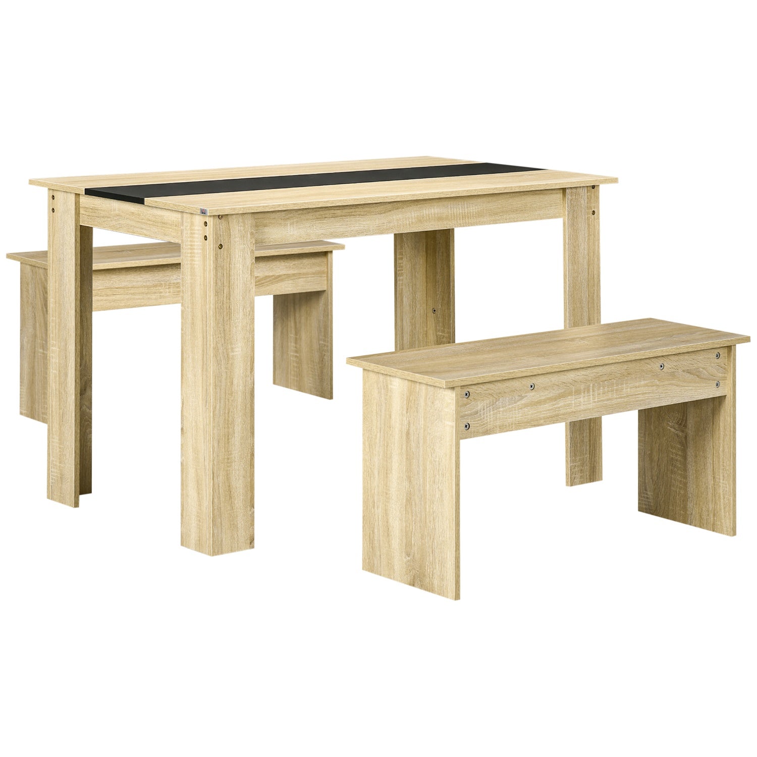 Eetset met 2 banken, ruimtebesparend eiken & zwart