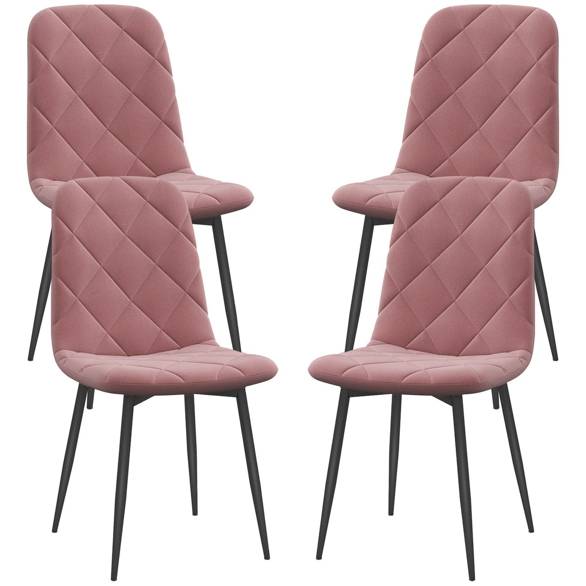 Eetkamerstoelen set van 4 keukenstoelen met rugleuning, fluweellook, fauteuil 45 x 54 x 87 cm roze