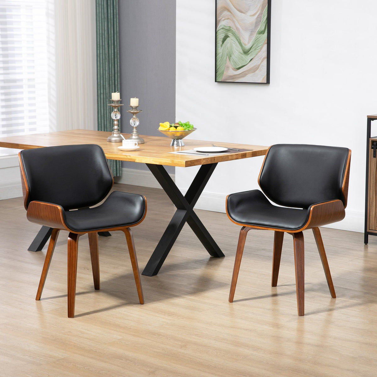 Eetkamerstoelen, set van 2, zwart kunstleer, houten frame