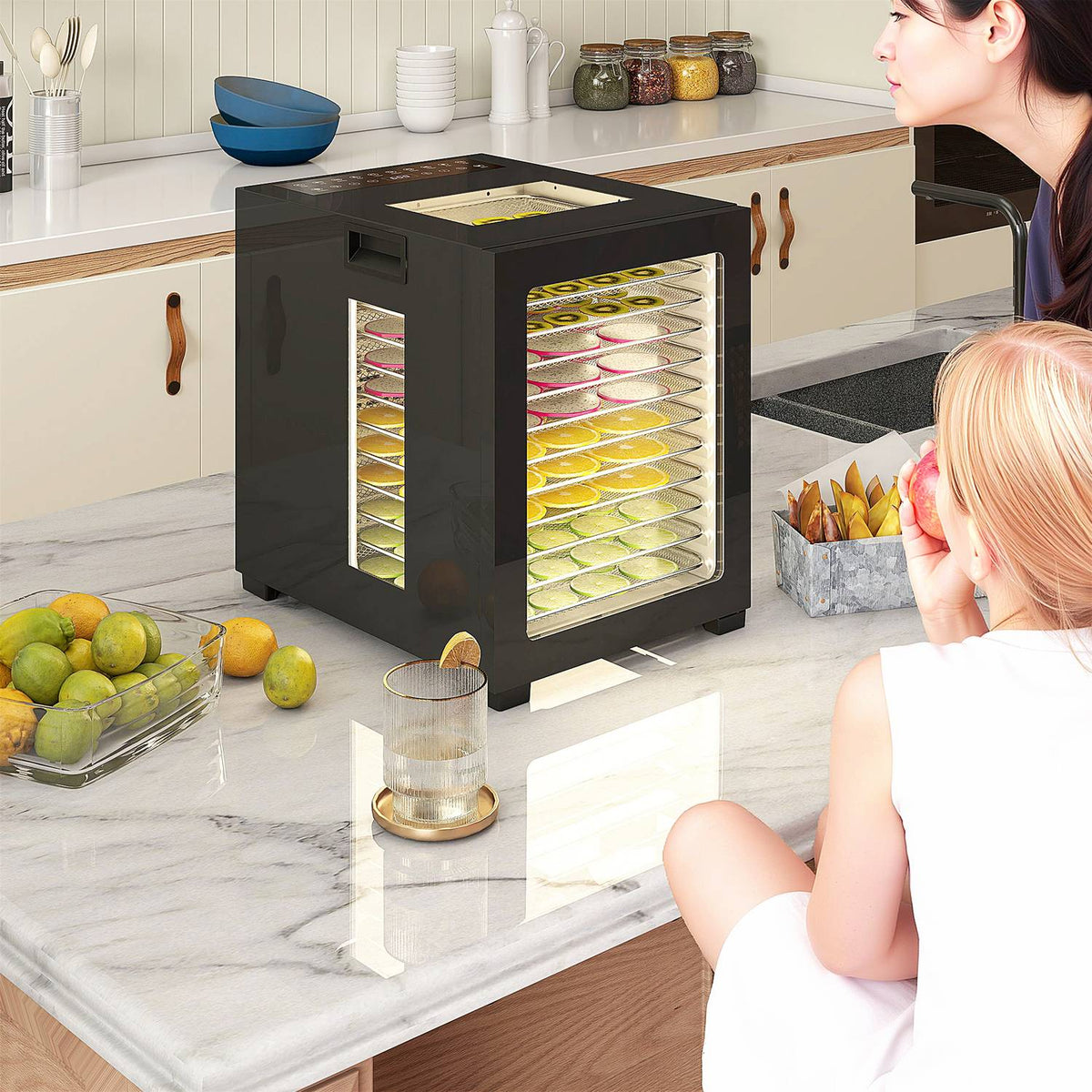 Voedseldroger, 850W, 12 roestvrijstalen laden, timer