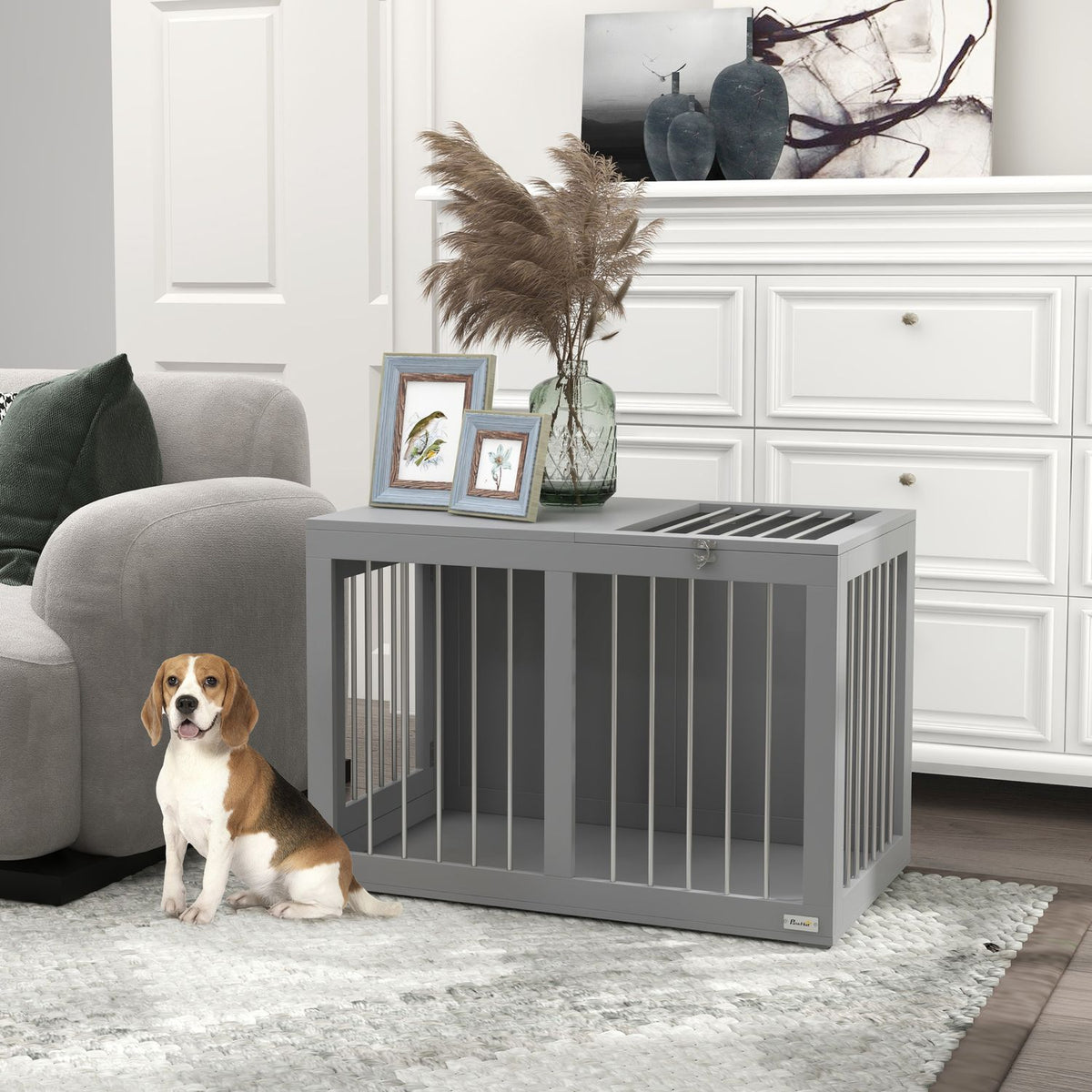 Middelgrote hondenbench met deuren – Grijs 80 x 50 x 56,5 cm