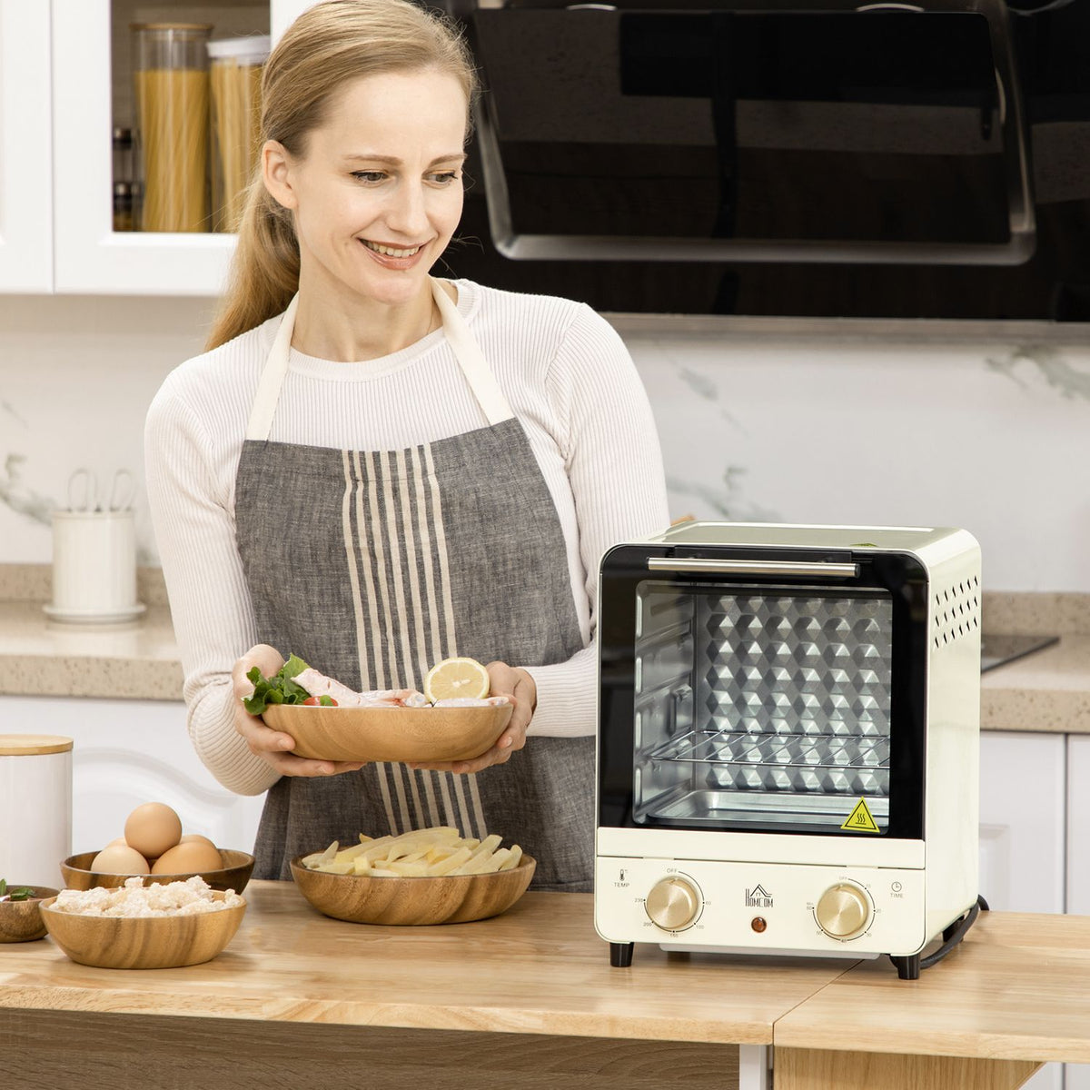 Mini-oven 15L, 1000W, Timer, Crèmewit, Convectie
