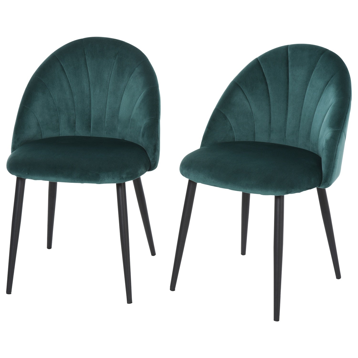 Moderne eetkamerstoelen van groen fluweel, set van 2, gestoffeerd