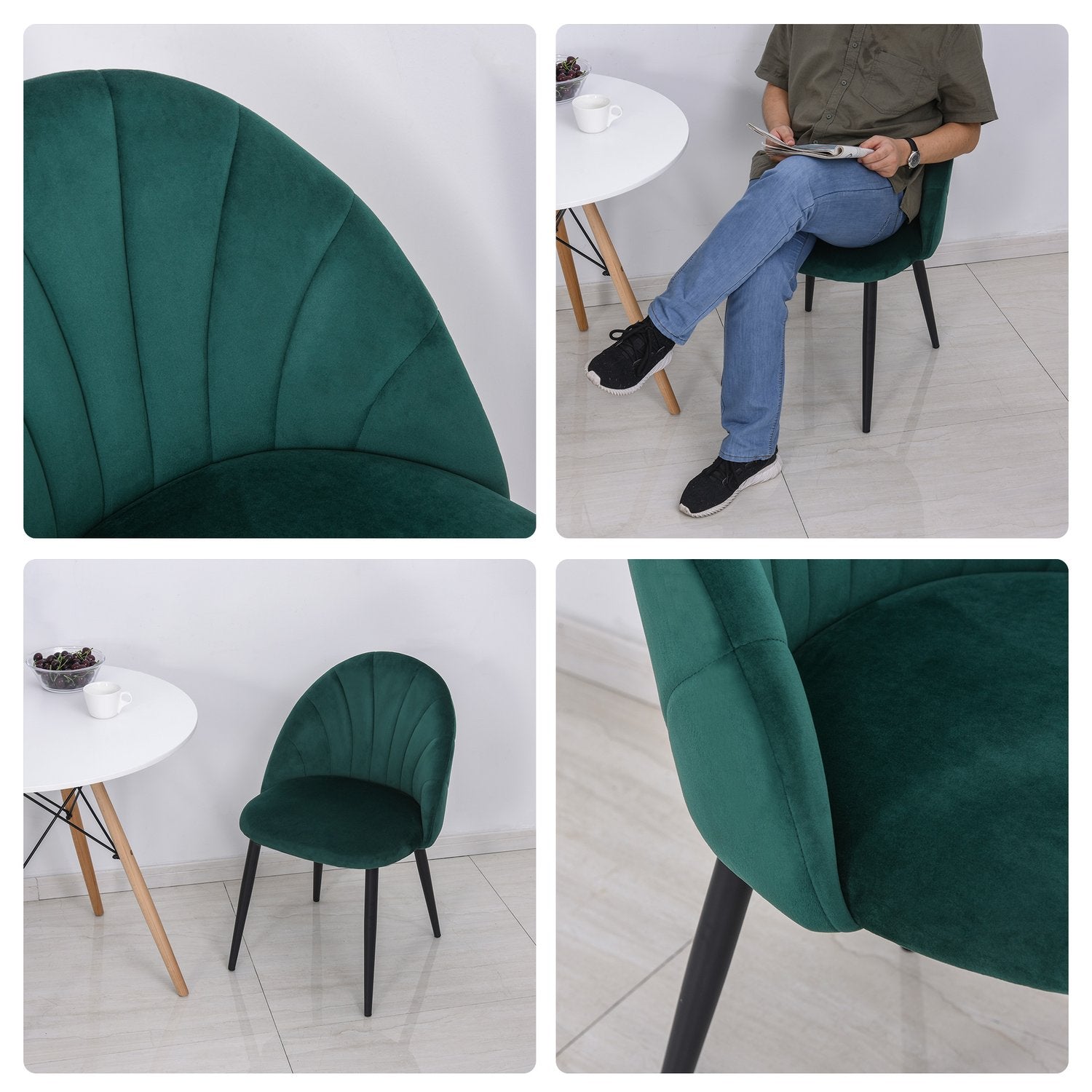 Moderne eetkamerstoelen van groen fluweel, set van 2, gestoffeerd