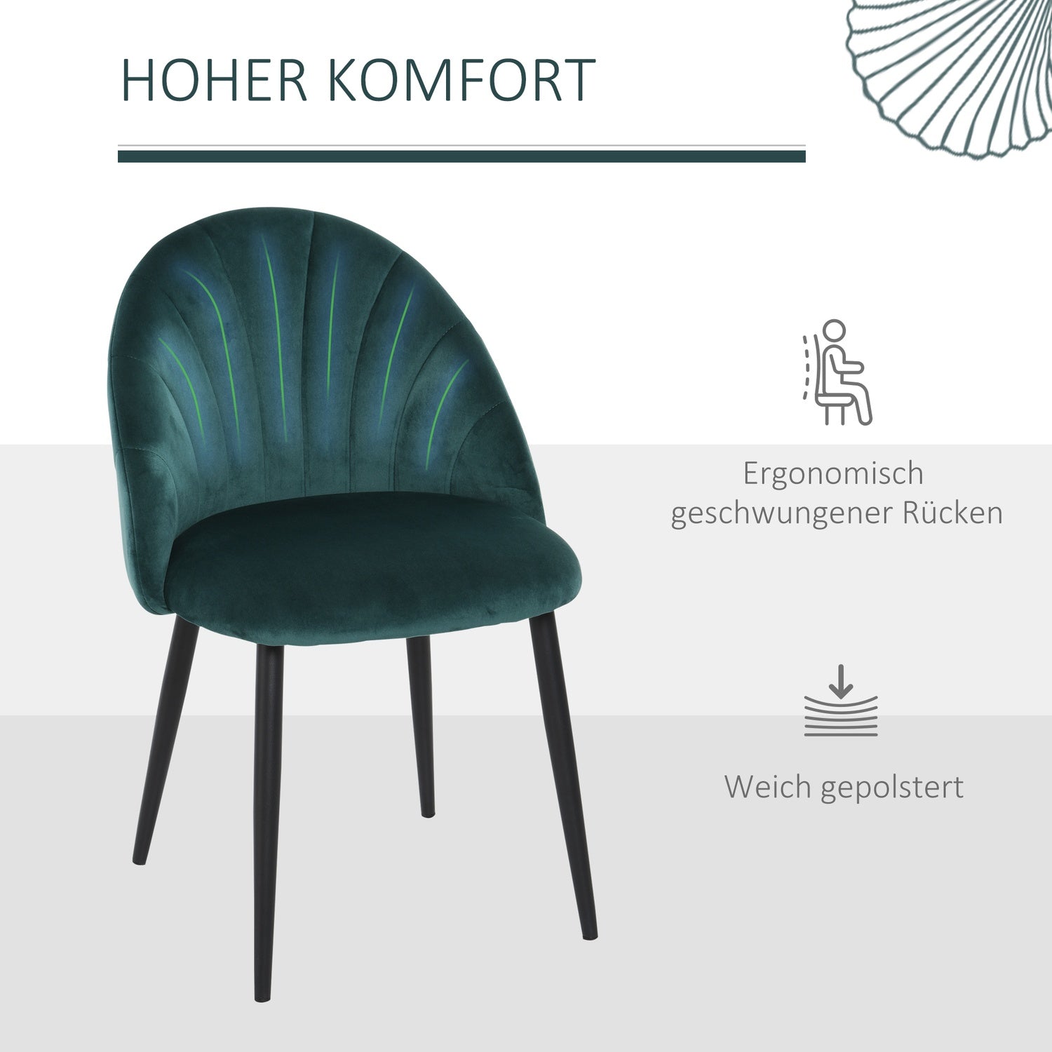 Moderne eetkamerstoelen van groen fluweel, set van 2, gestoffeerd