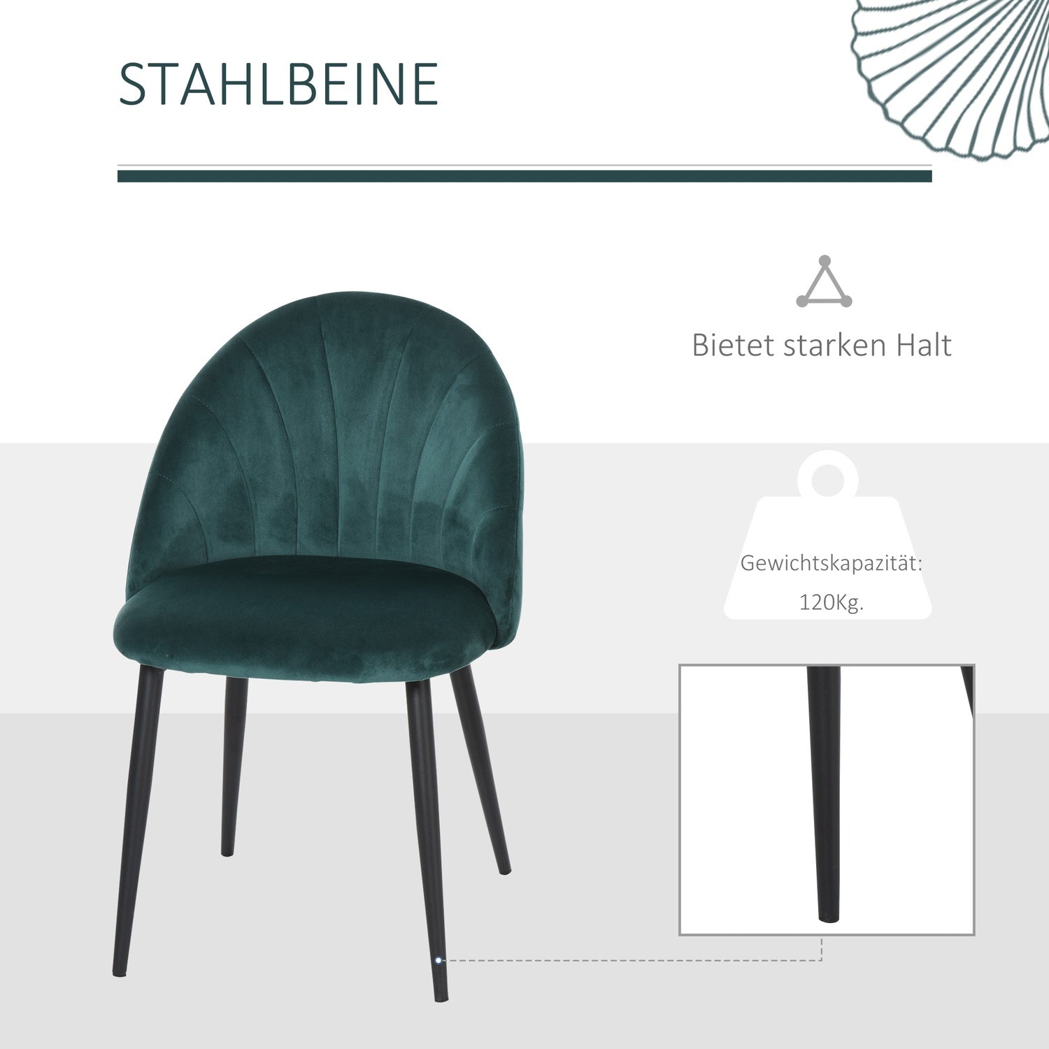 Moderne eetkamerstoelen van groen fluweel, set van 2, gestoffeerd
