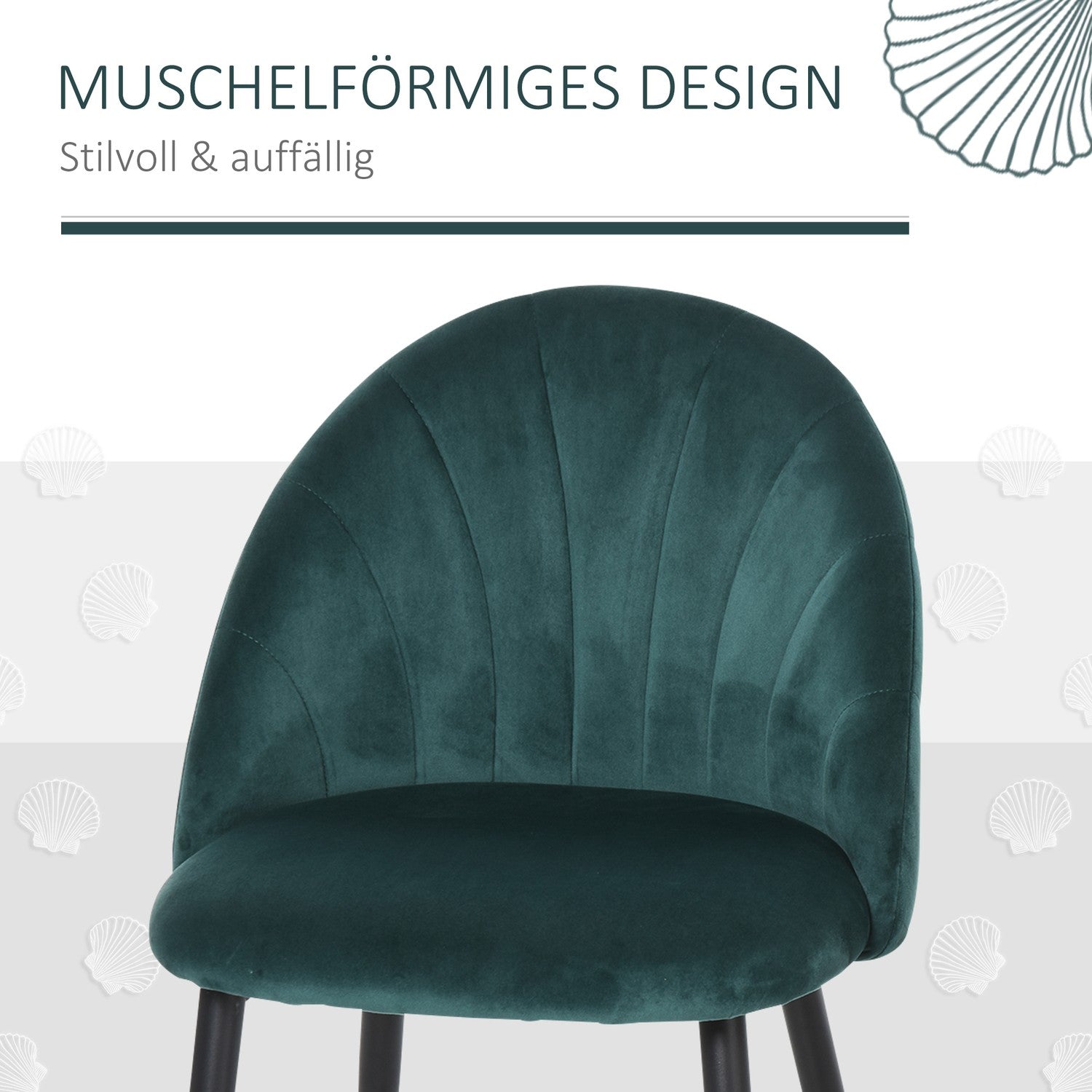 Moderne eetkamerstoelen van groen fluweel, set van 2, gestoffeerd