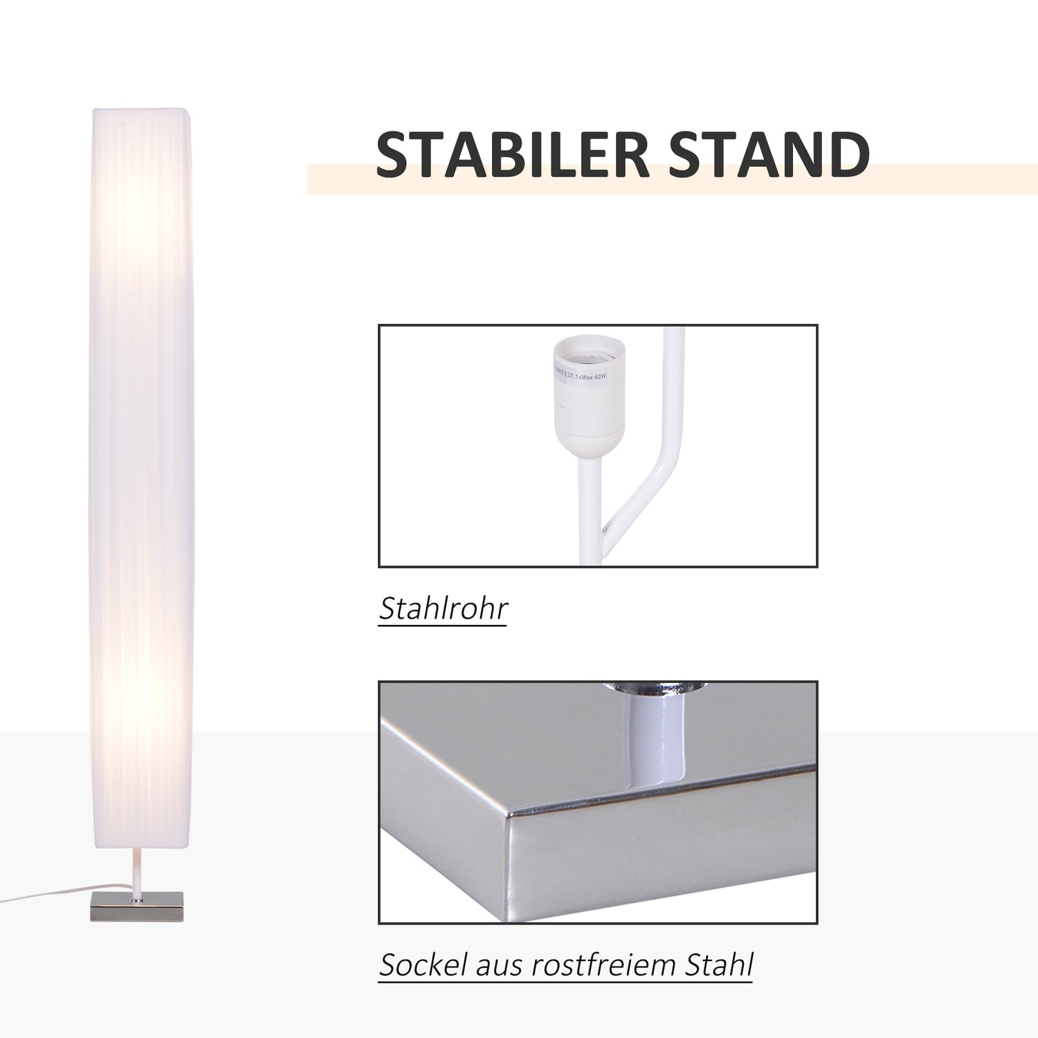 Moderne vloerlamp, wit roestvrij staal, E27 fitting