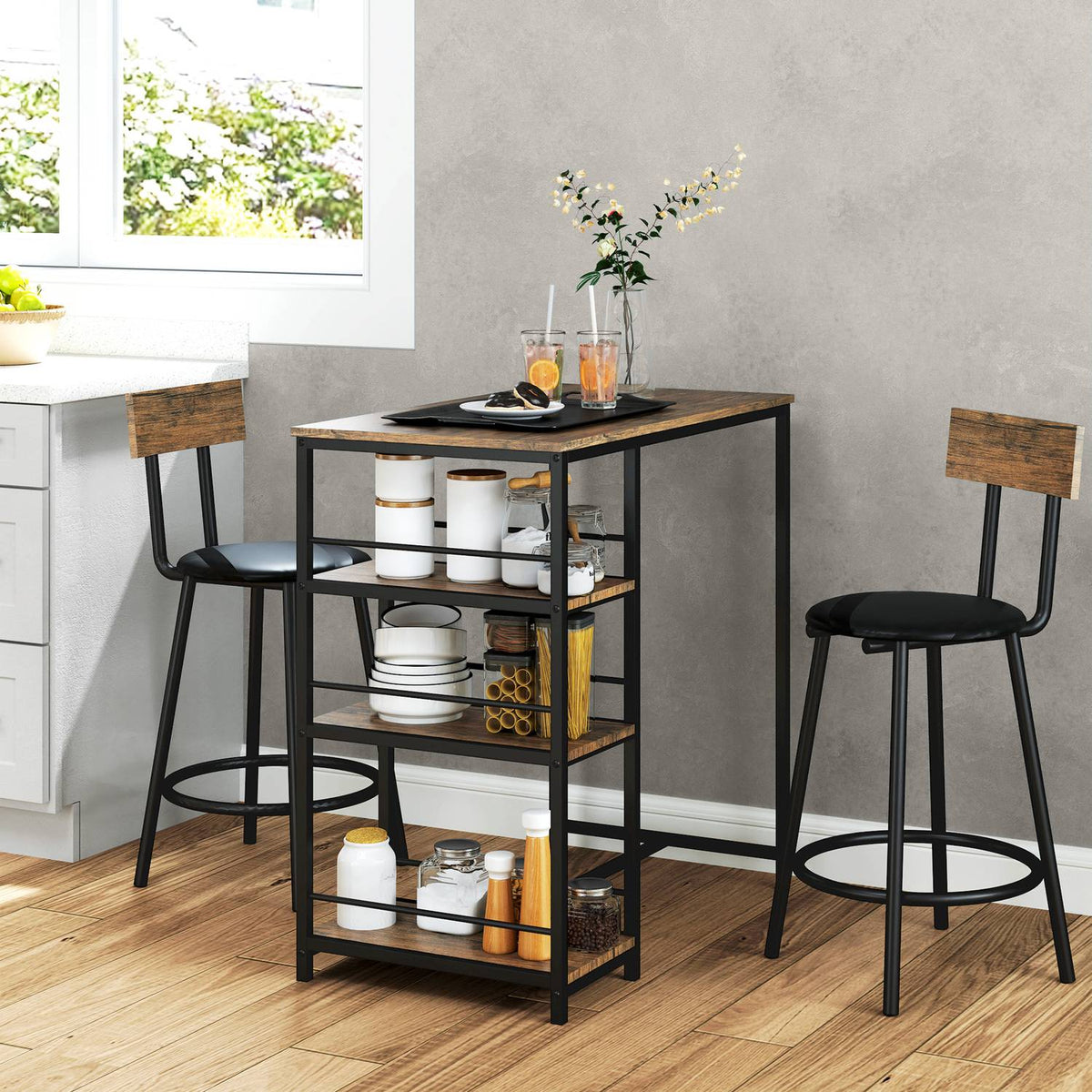 Moderne Bartafelset, 3-delig met opbergplanken