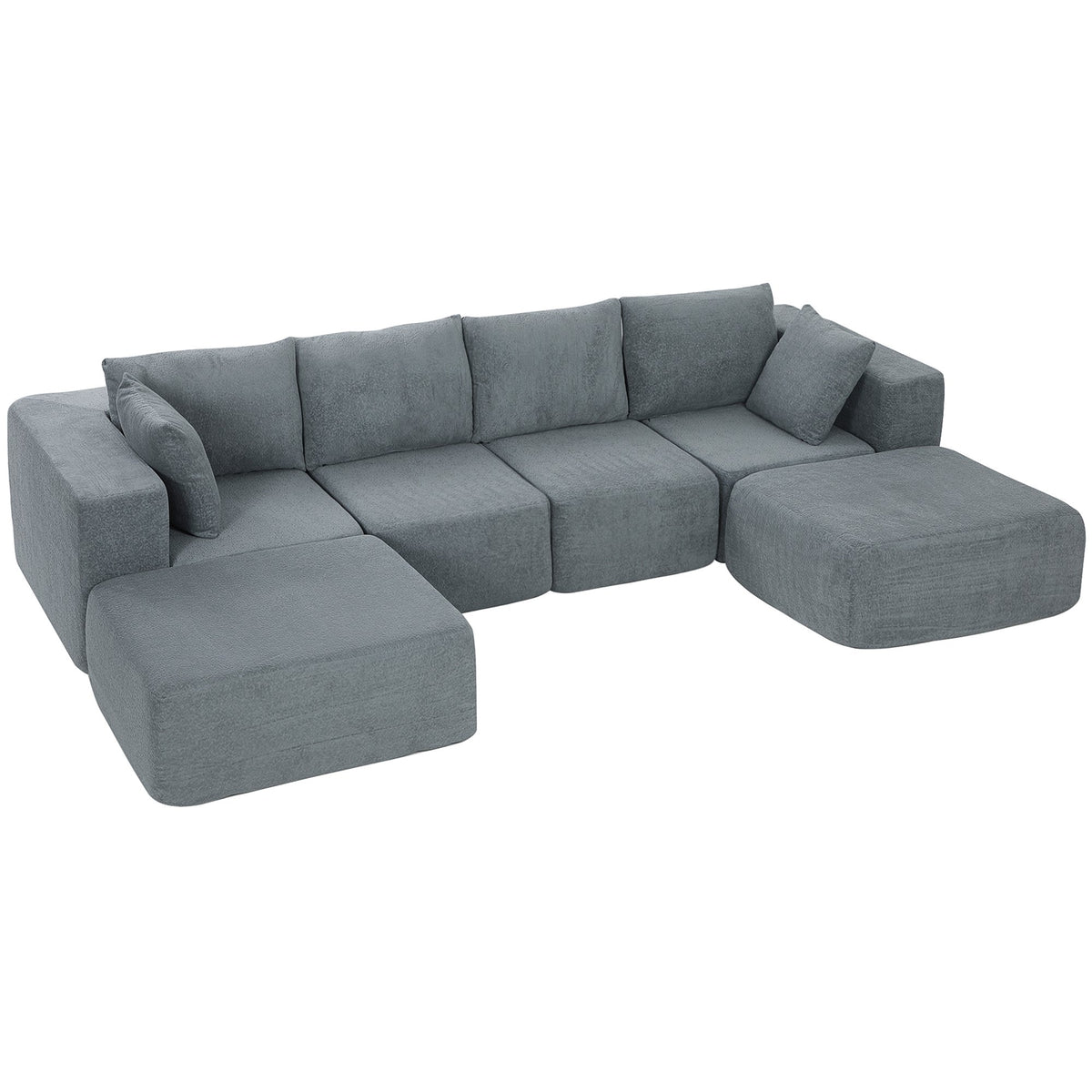 Modulaire U-vormige bank met diepe zitplaatsen, 2 voetenbanken, donkergrijs