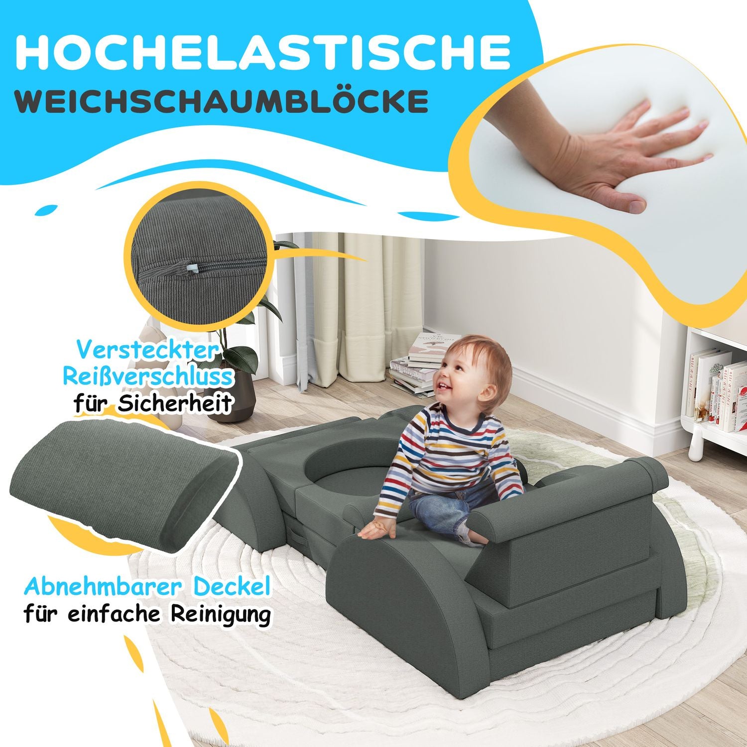 Modulaire schuimspeelbank voor peuters – 14-delige set