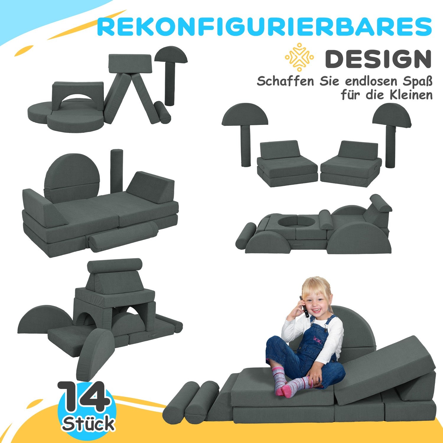 Modulaire schuimspeelbank voor peuters – 14-delige set