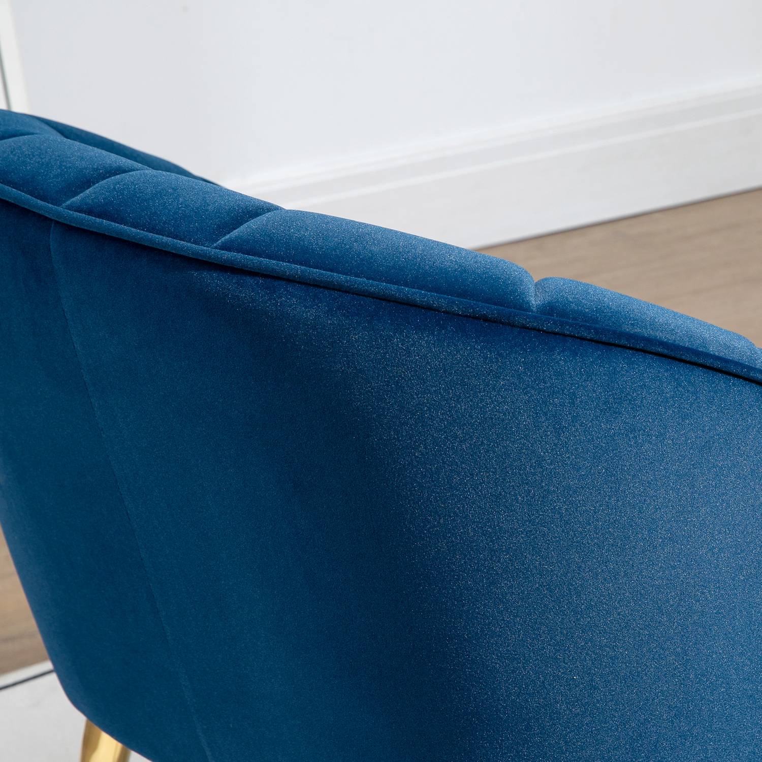 Donkerblauwe fluweellook fauteuil, stalen poten, 65x64x77 cm