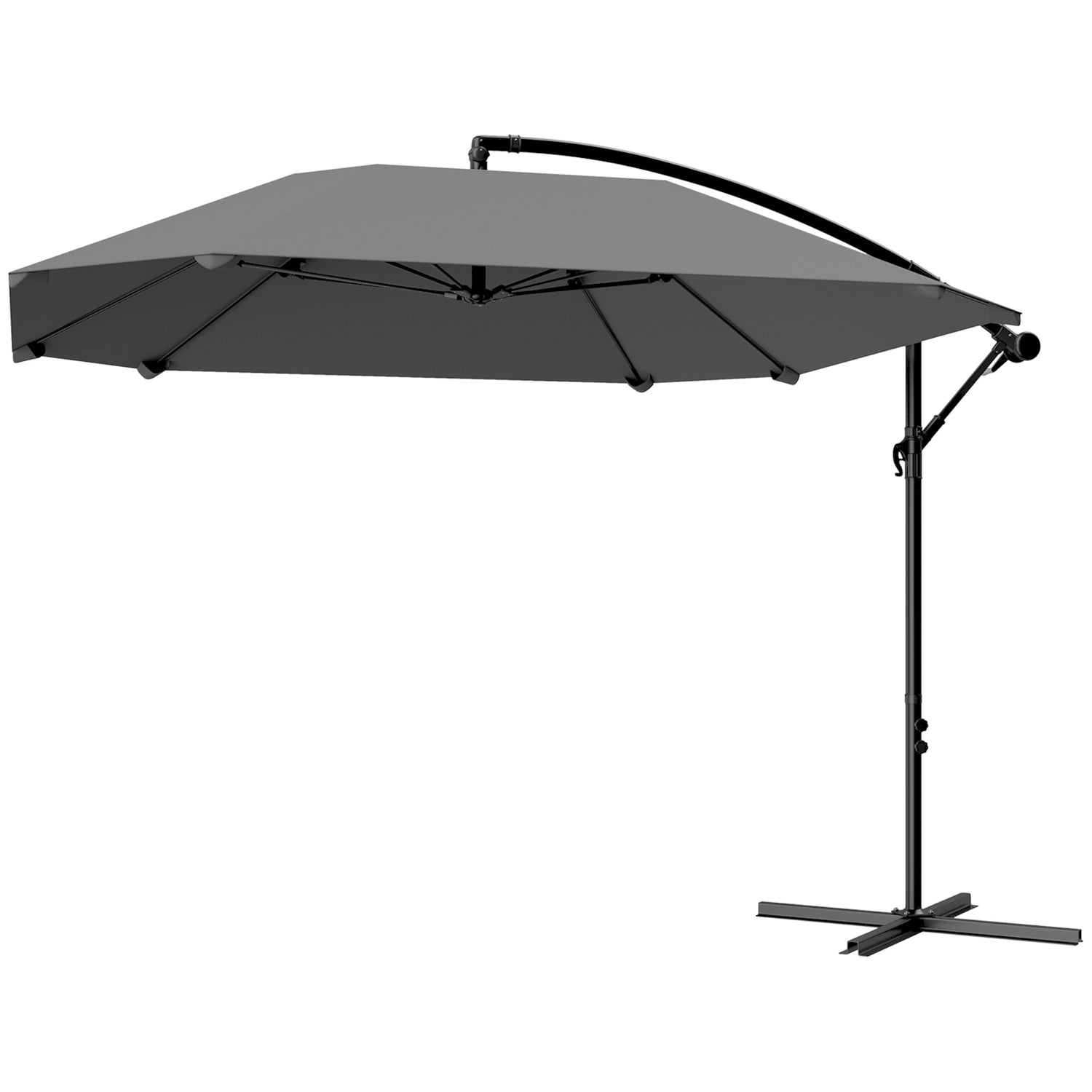 Donkergrijs vrijdragende parasol, 260cm, zwengel & windslot