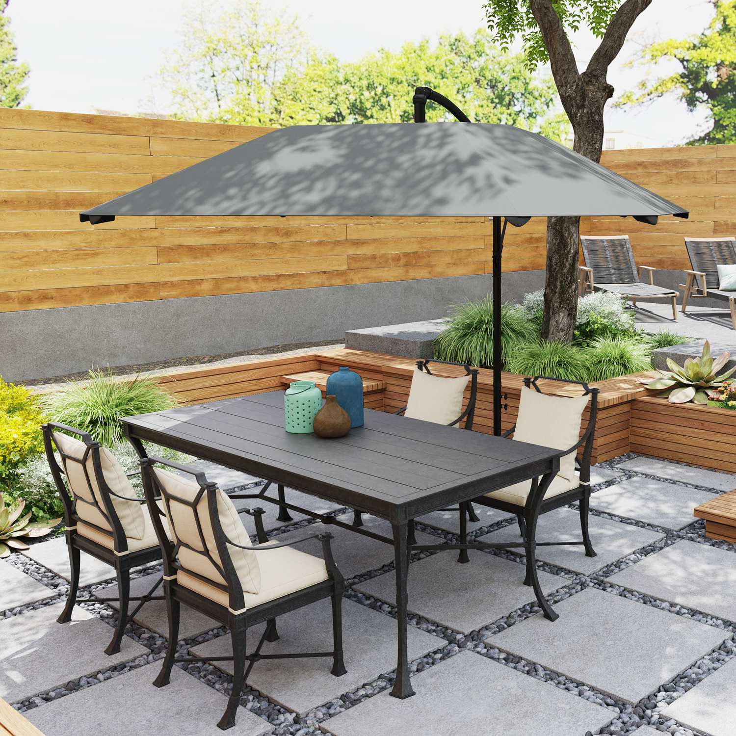 Donkergrijs vrijdragende parasol, 260cm, zwengel & windslot