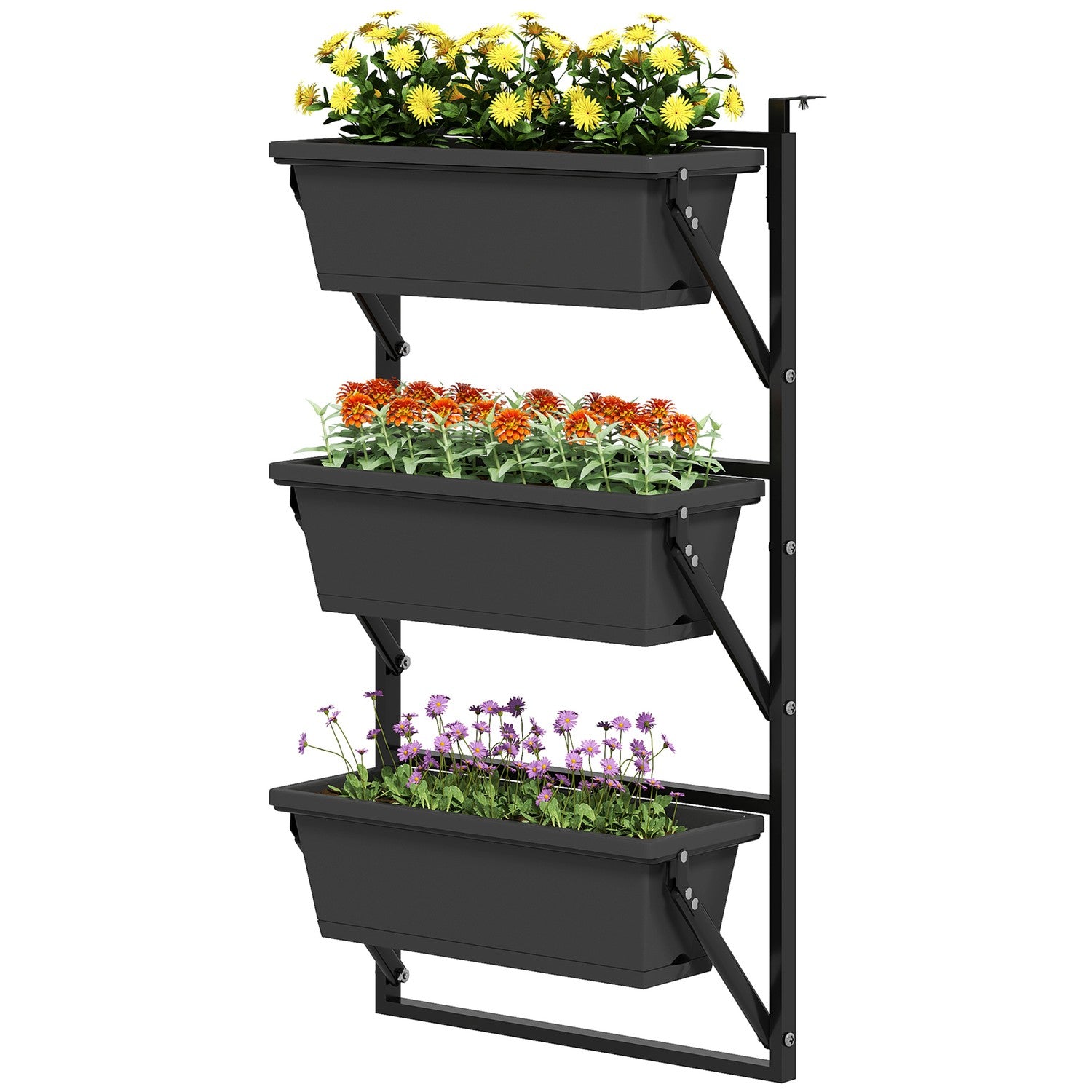 Donkergrijze vierkante plastic bloempotten, 56x42 cm, set van 3