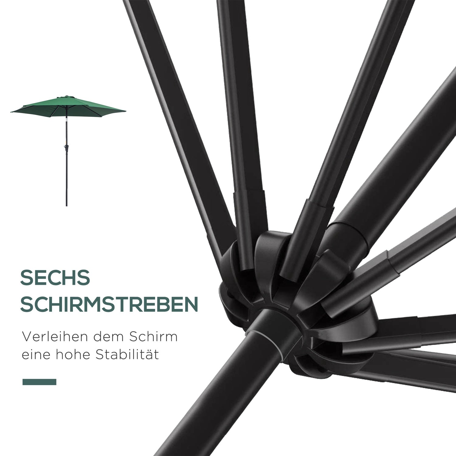 Donkergroene opvouwbare tuinparasol, aluminium, 2,7 m diameter