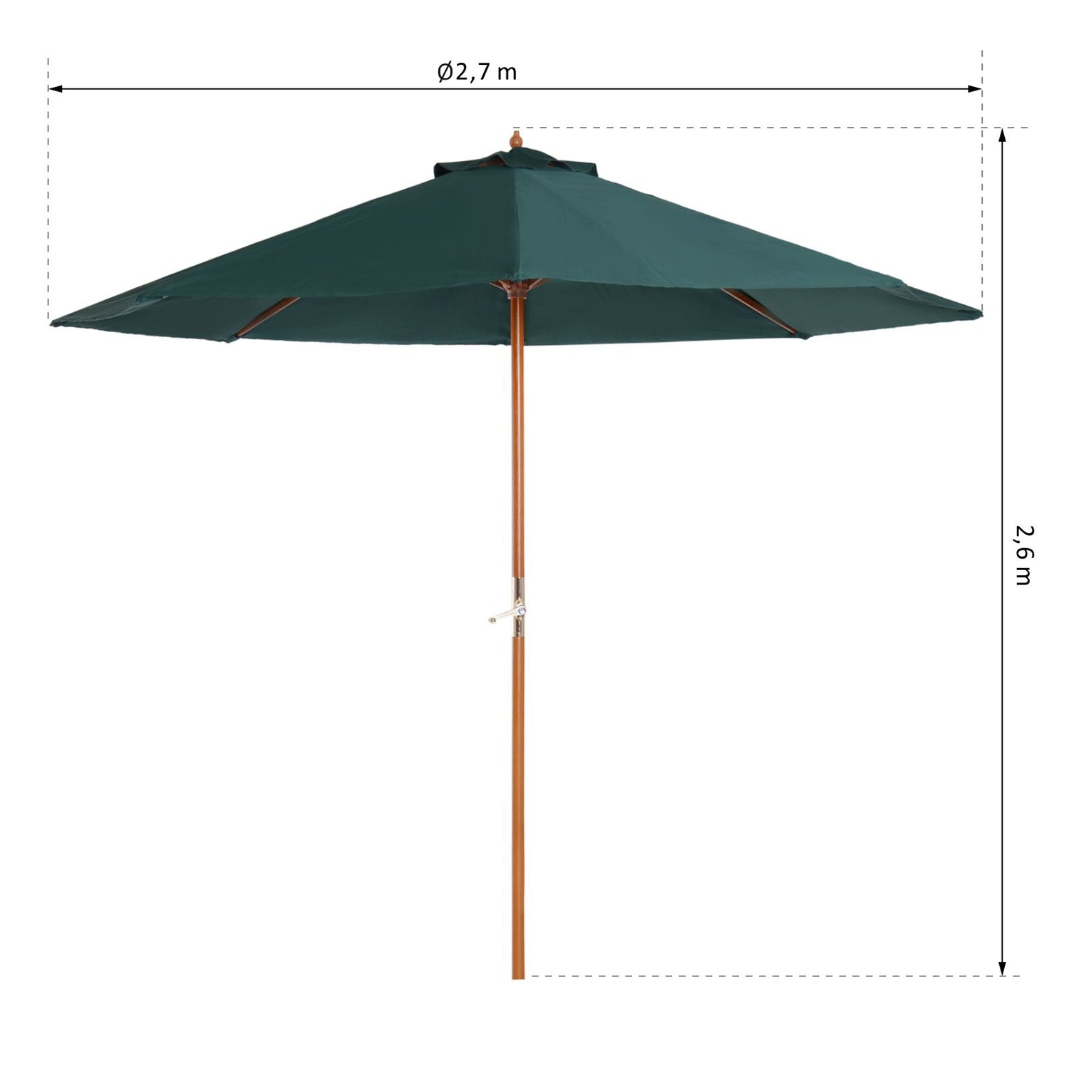 Donkergroene houten tuinpaddestoelparasol, 2,5M