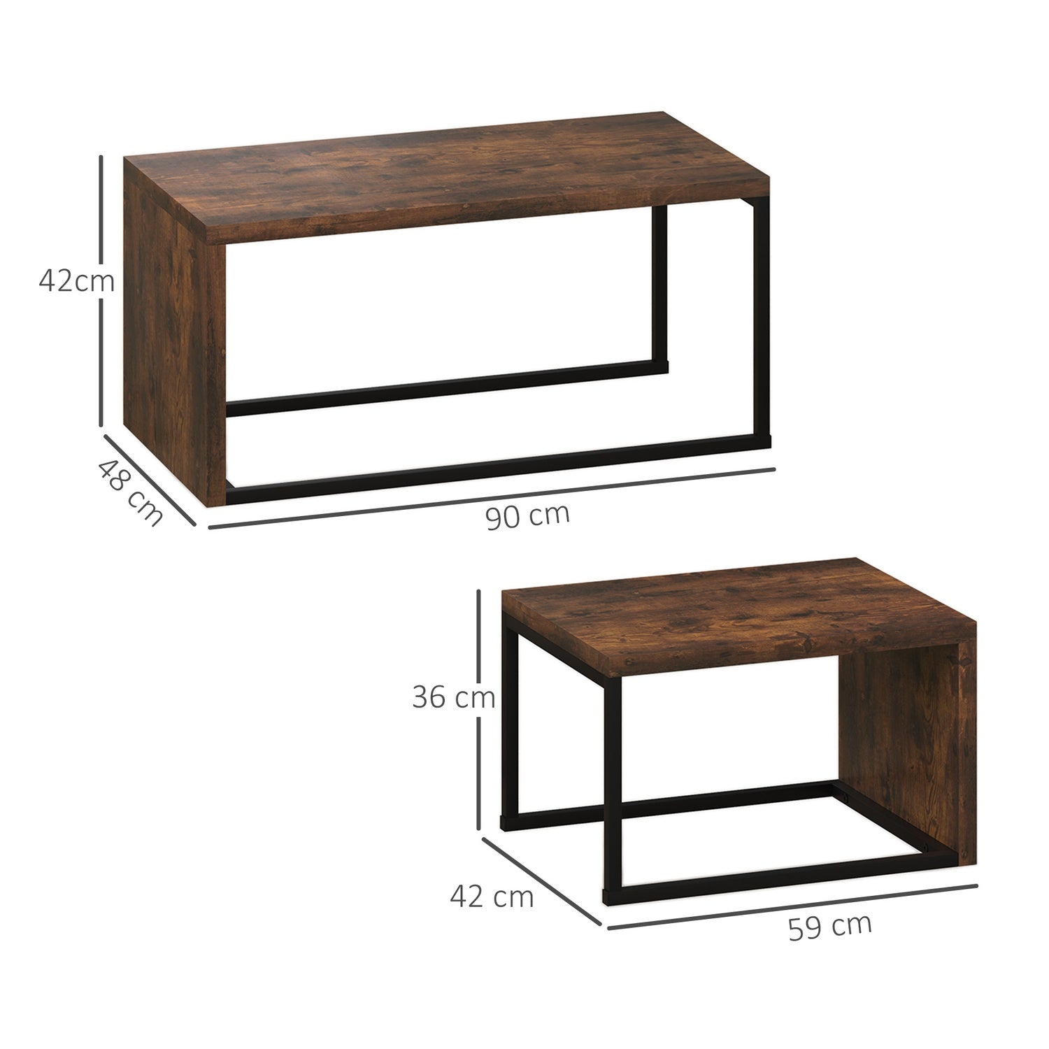 Ensemble de tables basses multifonction – piètement en métal noir et marron