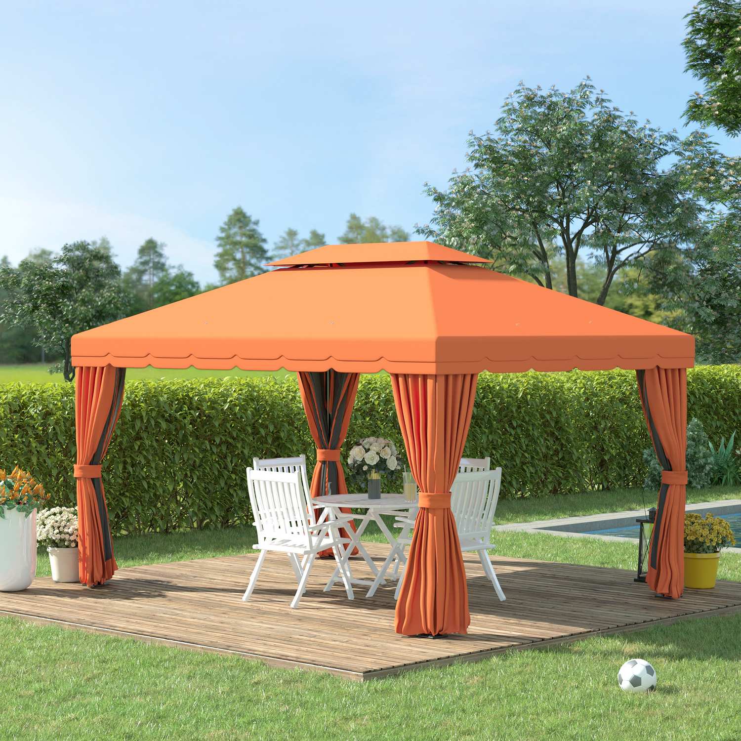 Oranje tuinpaviljoen in aluminium met 4 wanden – weerbestendig