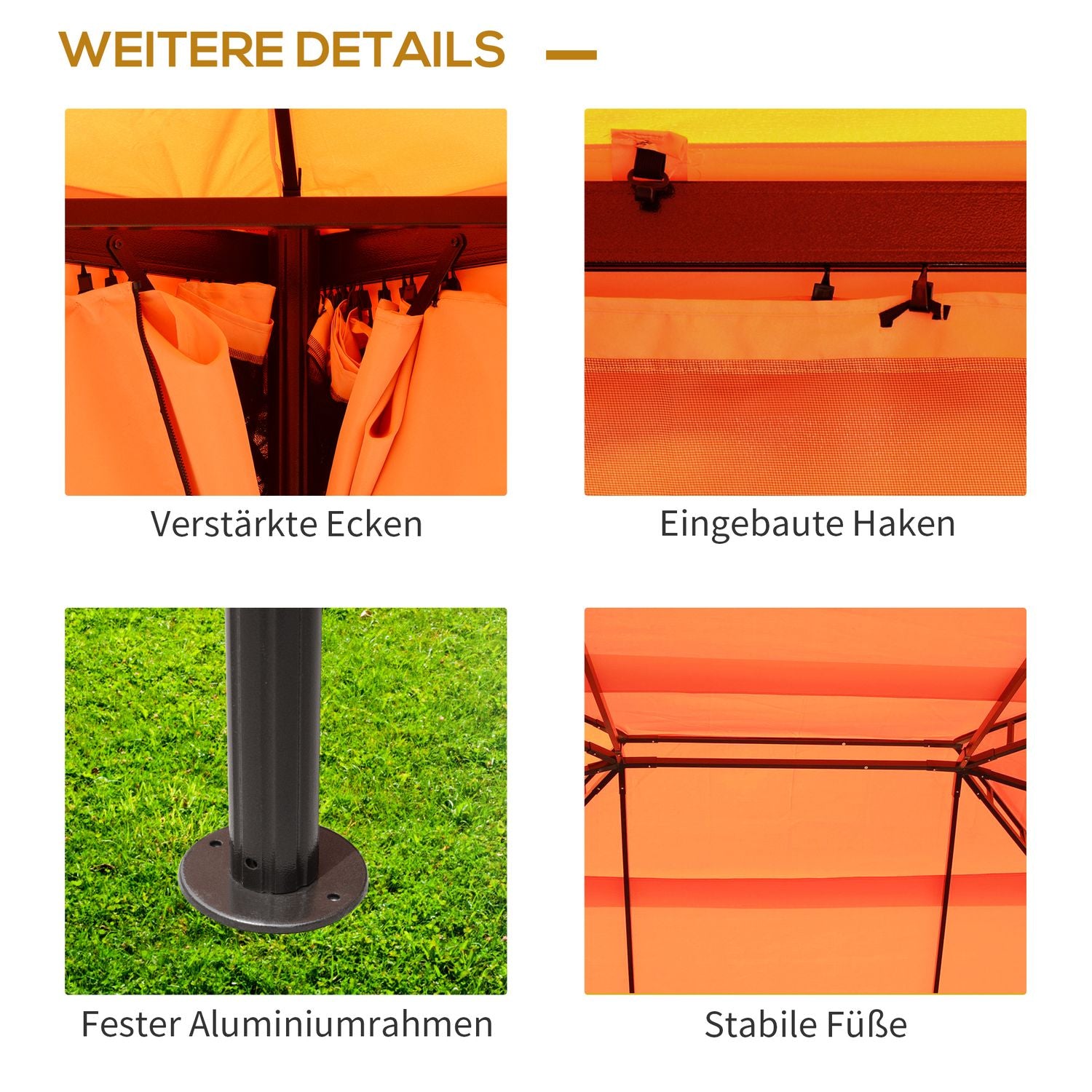 Oranje tuinpaviljoen in aluminium met 4 wanden – weerbestendig