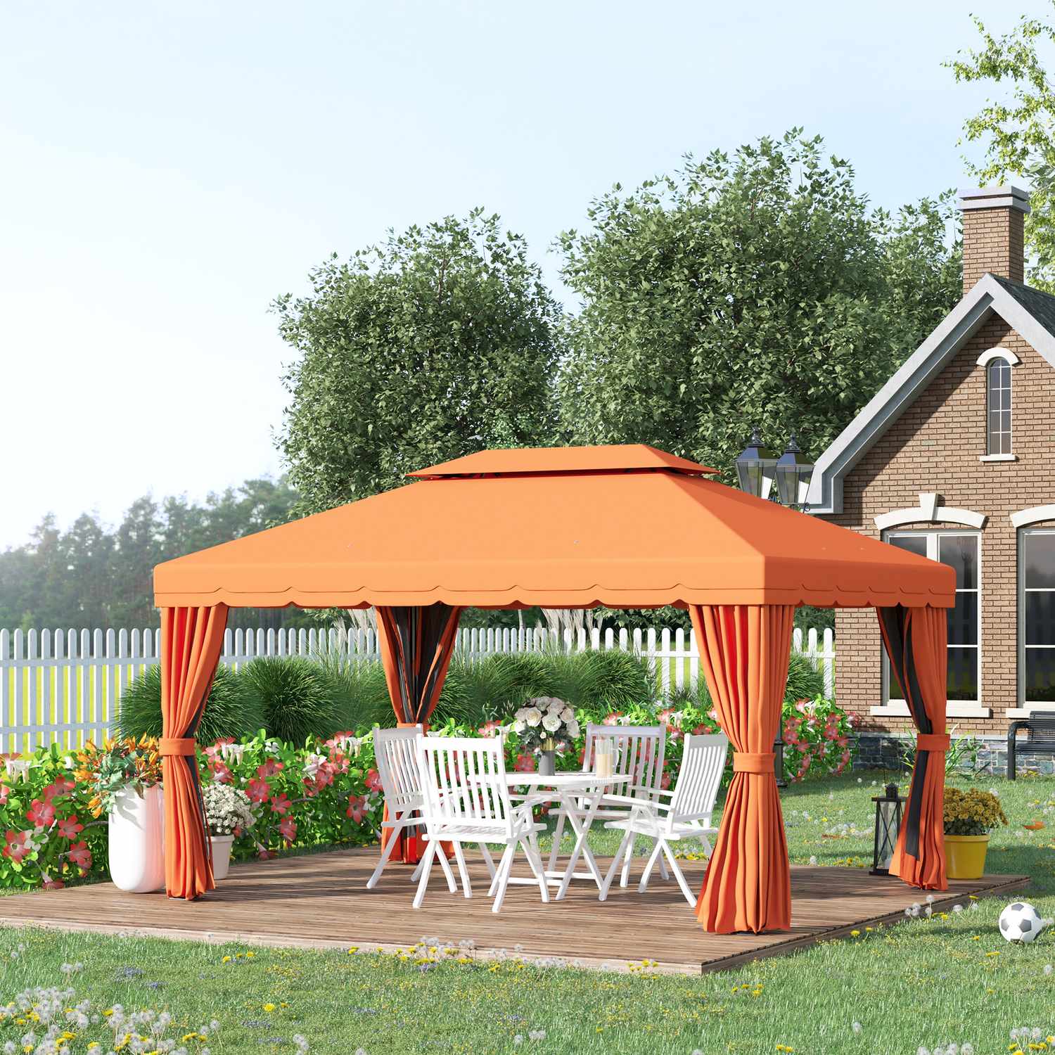 Oranje tuinpaviljoen in aluminium met 4 wanden – weerbestendig