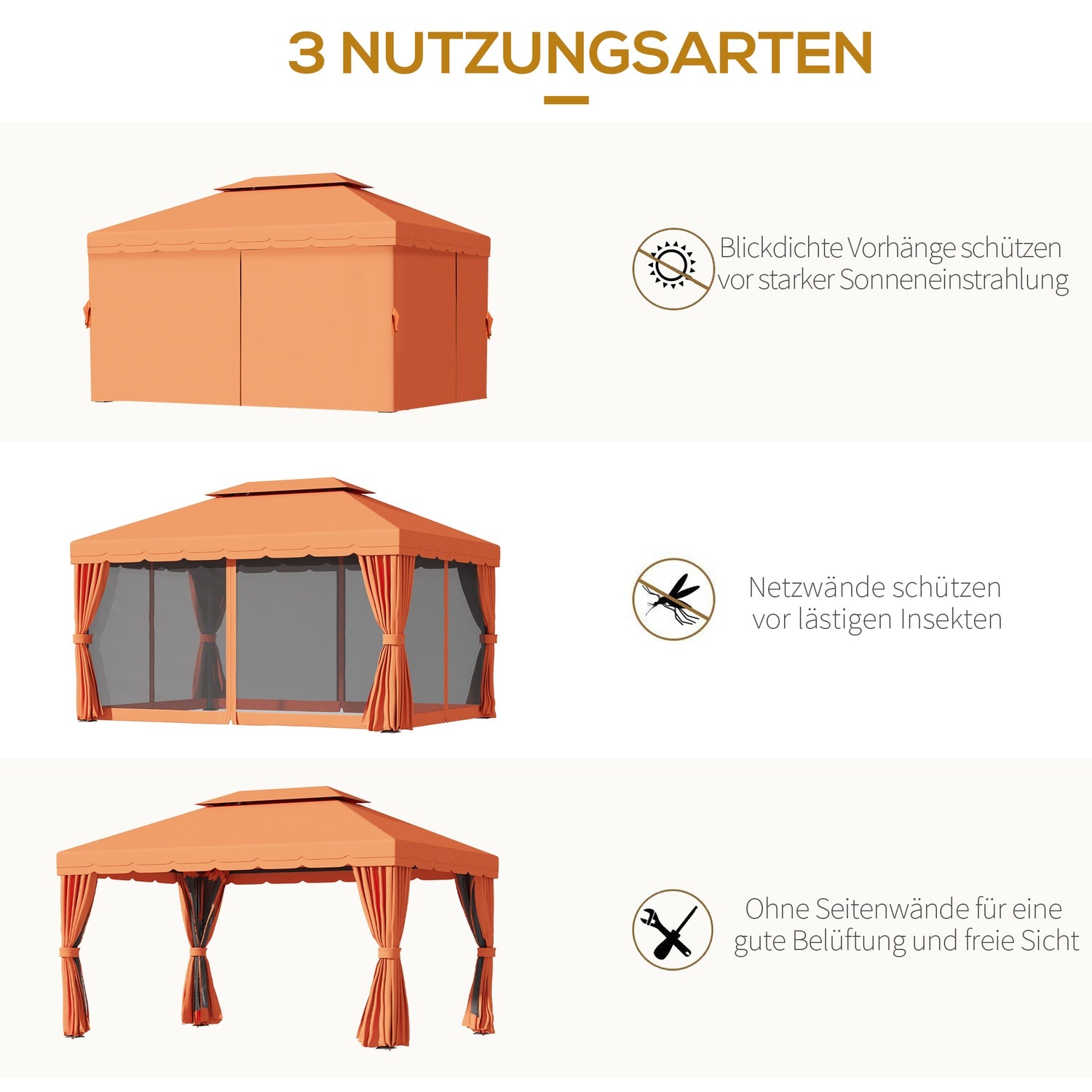 Oranje tuinpaviljoen in aluminium met 4 wanden – weerbestendig