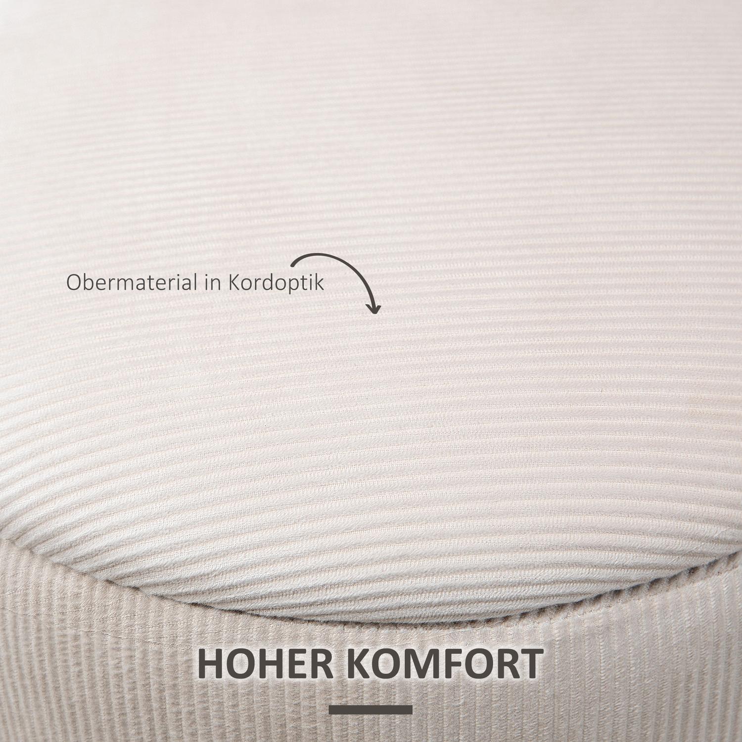 Ottomaanse kruk, set van twee, met opbergruimte, zachte bekleding, corduroy-look, crèmewit, 40 x 40 x 41 cm