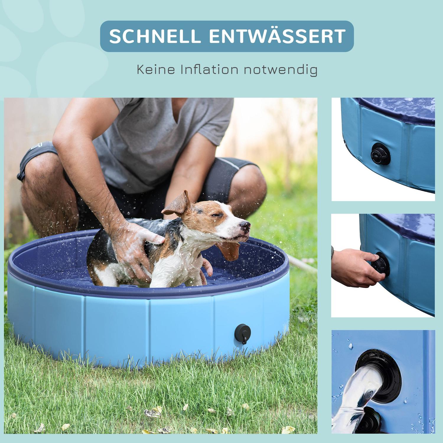 Hondenzwembad - duurzaam PVC en hout, 80 cm blauw