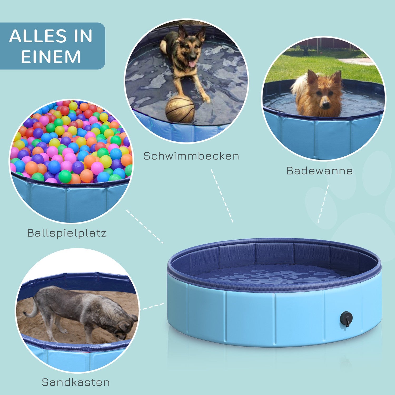 Hondenzwembad - duurzaam PVC en hout, 80 cm blauw