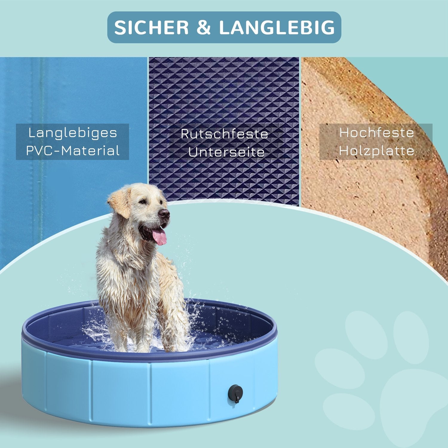Hondenzwembad - duurzaam PVC en hout, 80 cm blauw