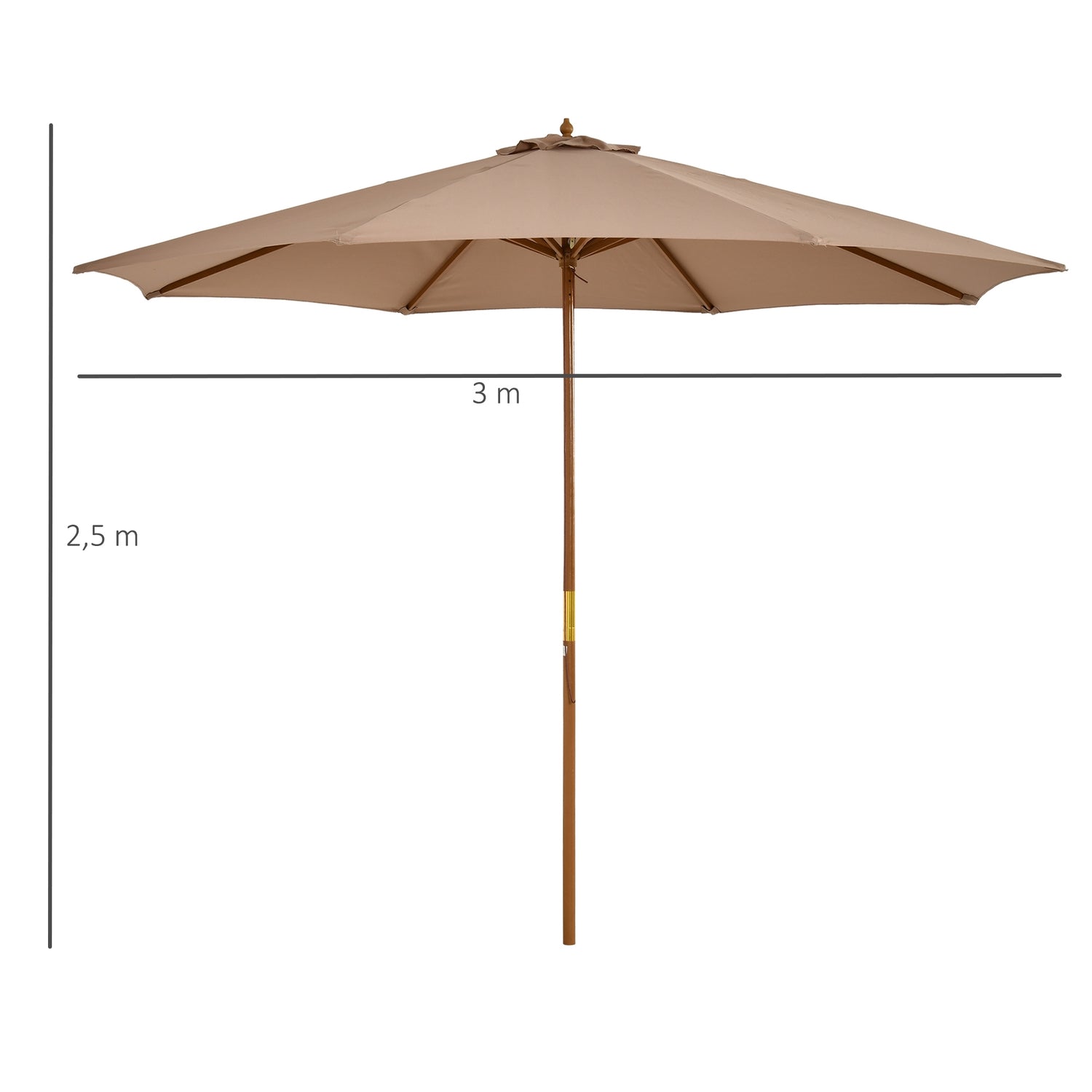 Houten terrasparasol, 300 cm, Bamboe frame, Khaki